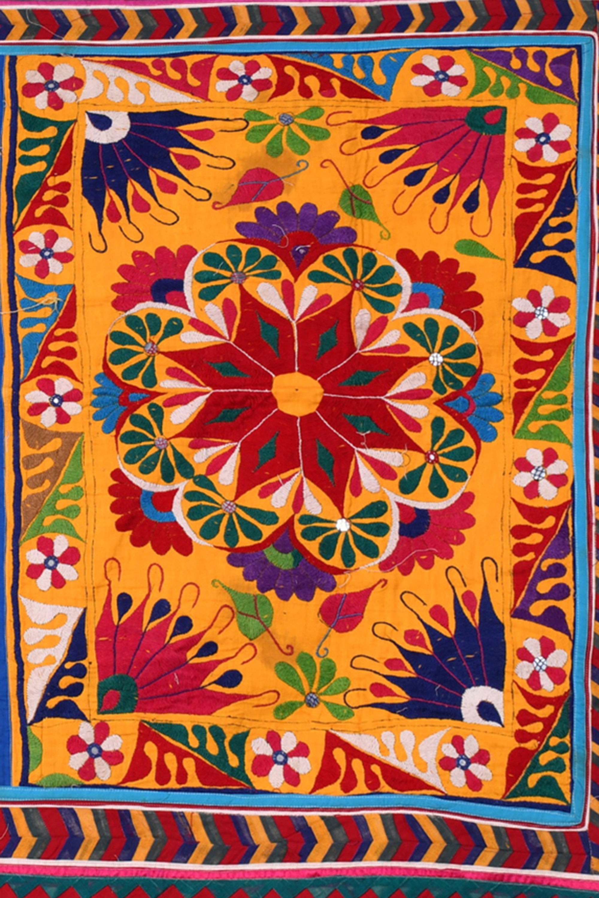 Floral Mirror Work Textile Tapestry