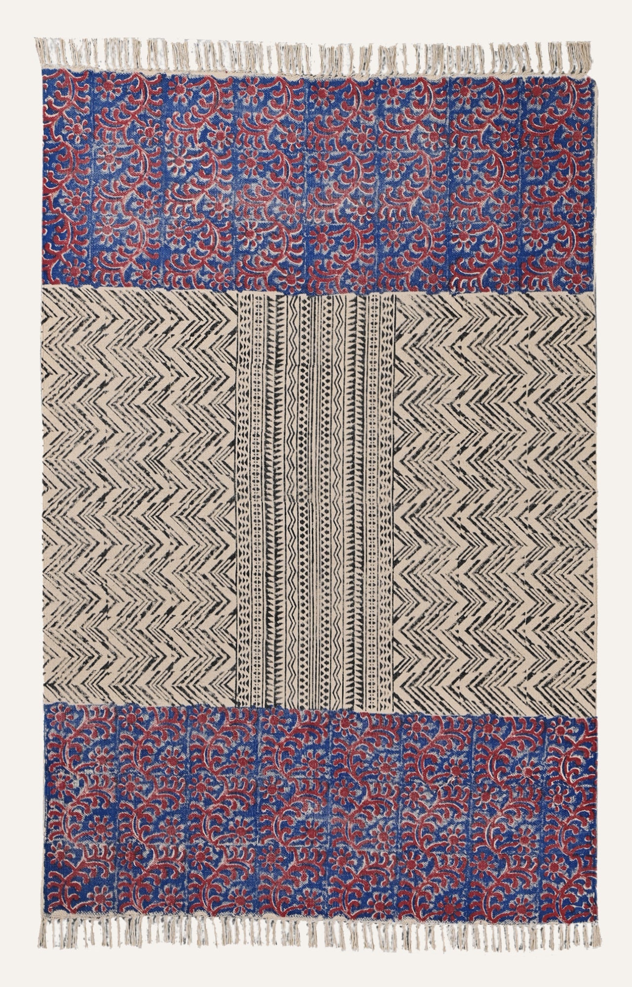 Floral Panel Block-Printed Rug