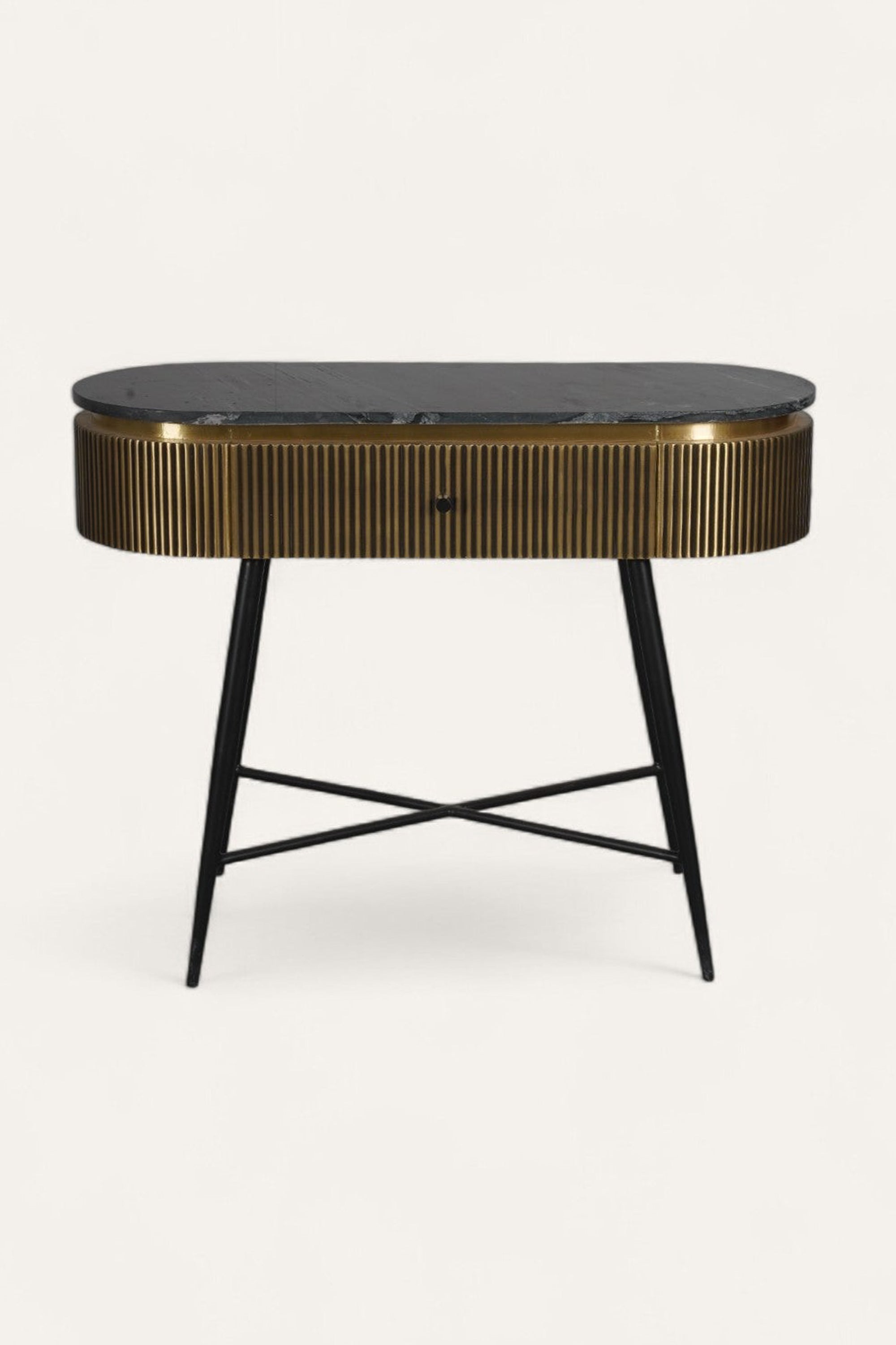 Fluted Brass Table with Marble Top