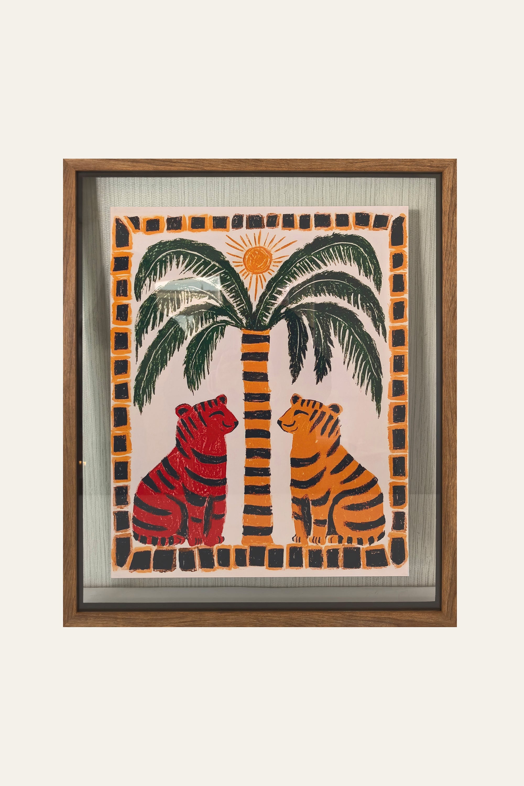 Framed Palm Tree with Tigers