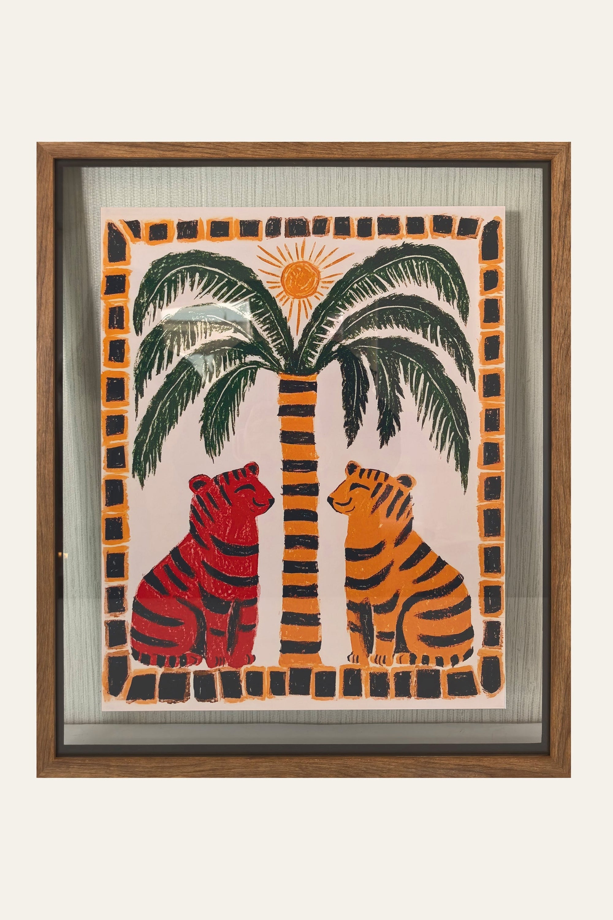 Framed Palm Tree with Tigers