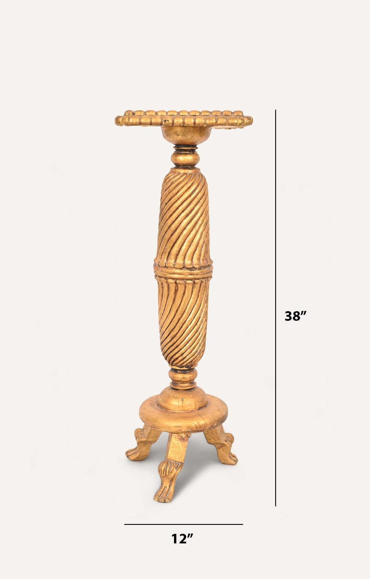 Gilded Three-Legged Pedestal with Square Top_size