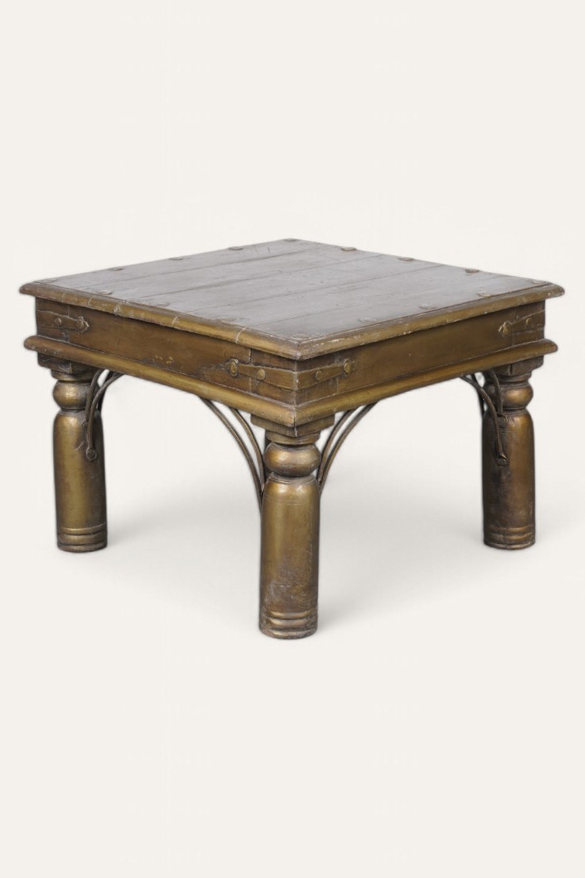 Gold Wood and Brass Side Table