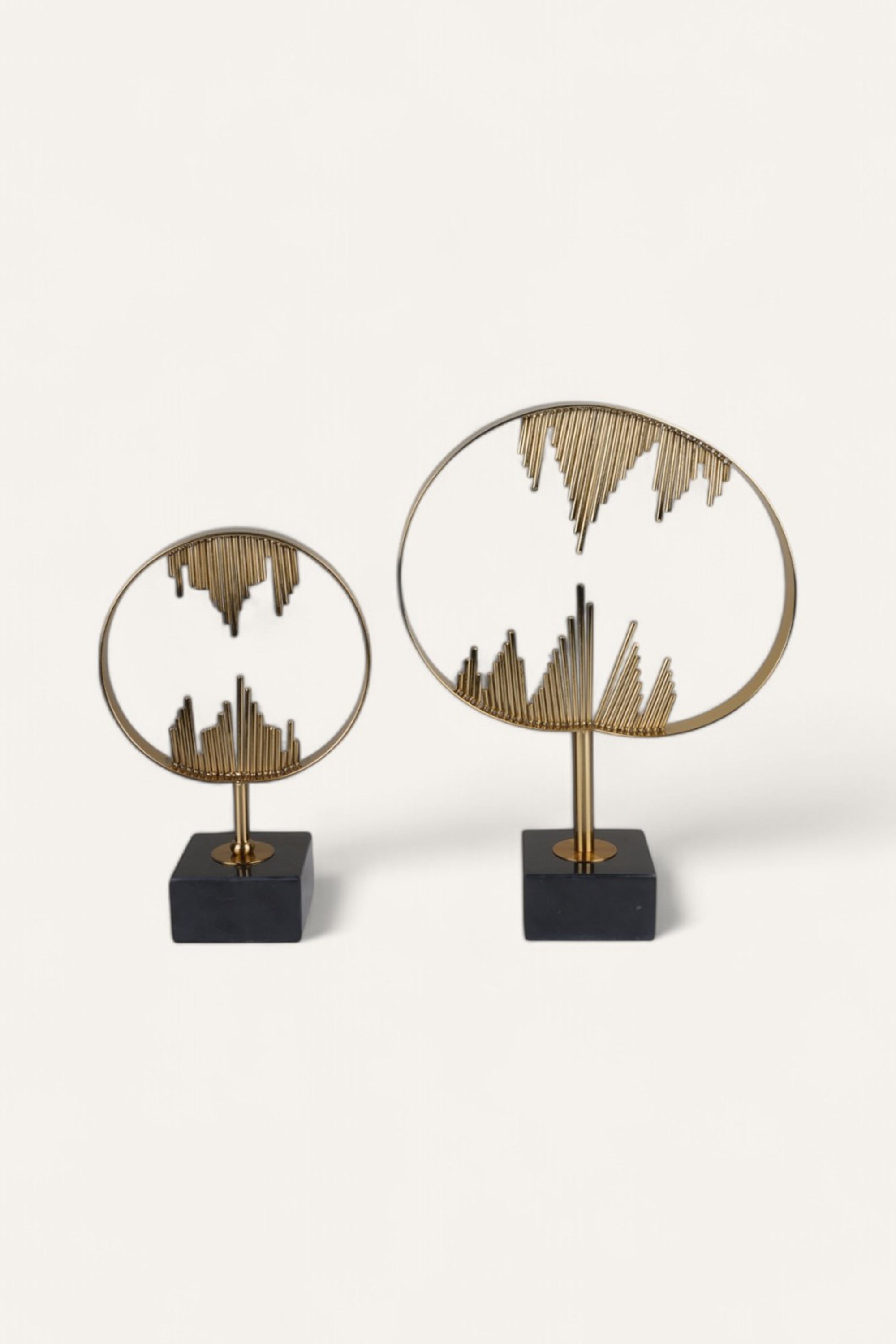 Golden Wave Metal Sculpture Pair