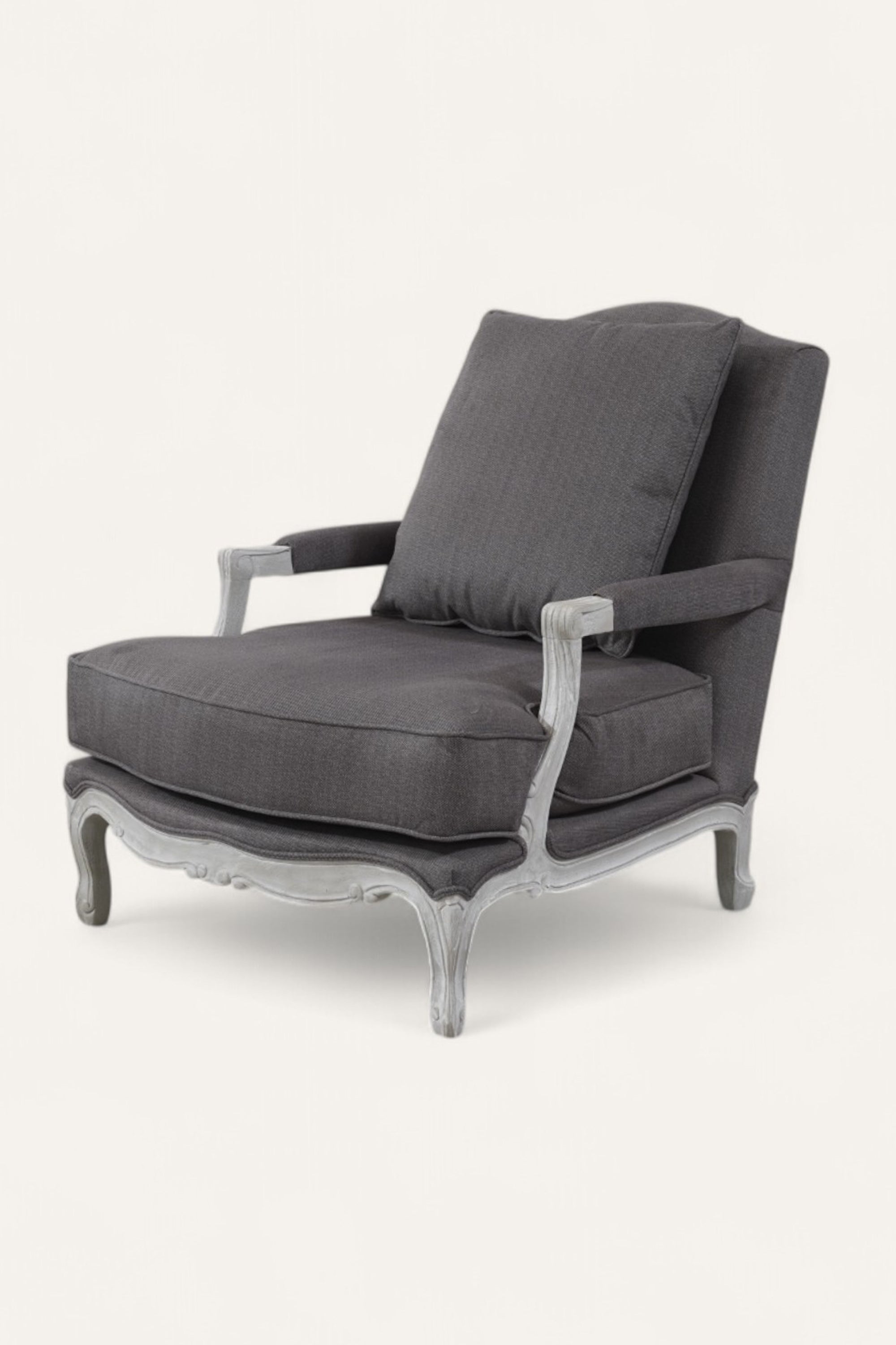Grey Linen Upholstered Armchair with Cushion