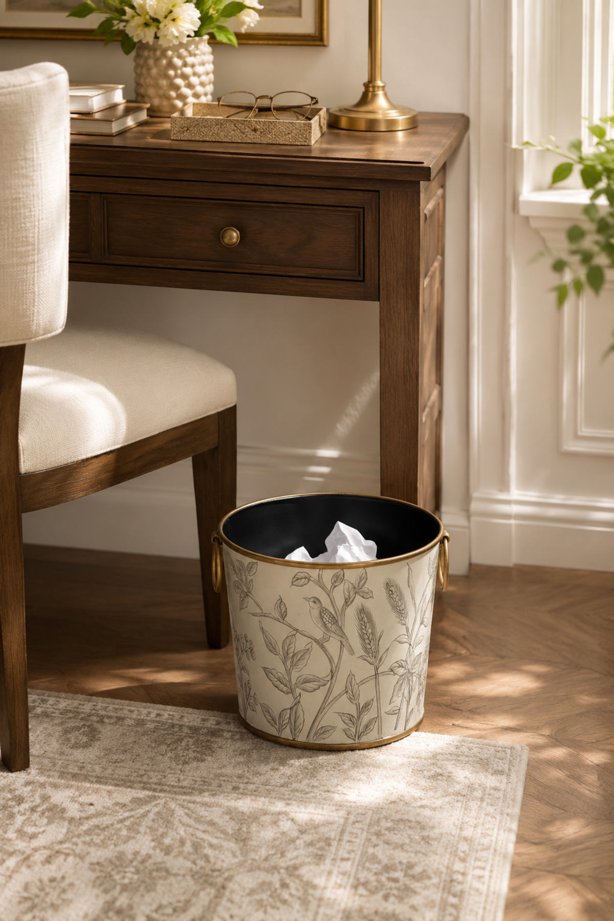 Hand-Painted Botanical Wastebin Basket Online