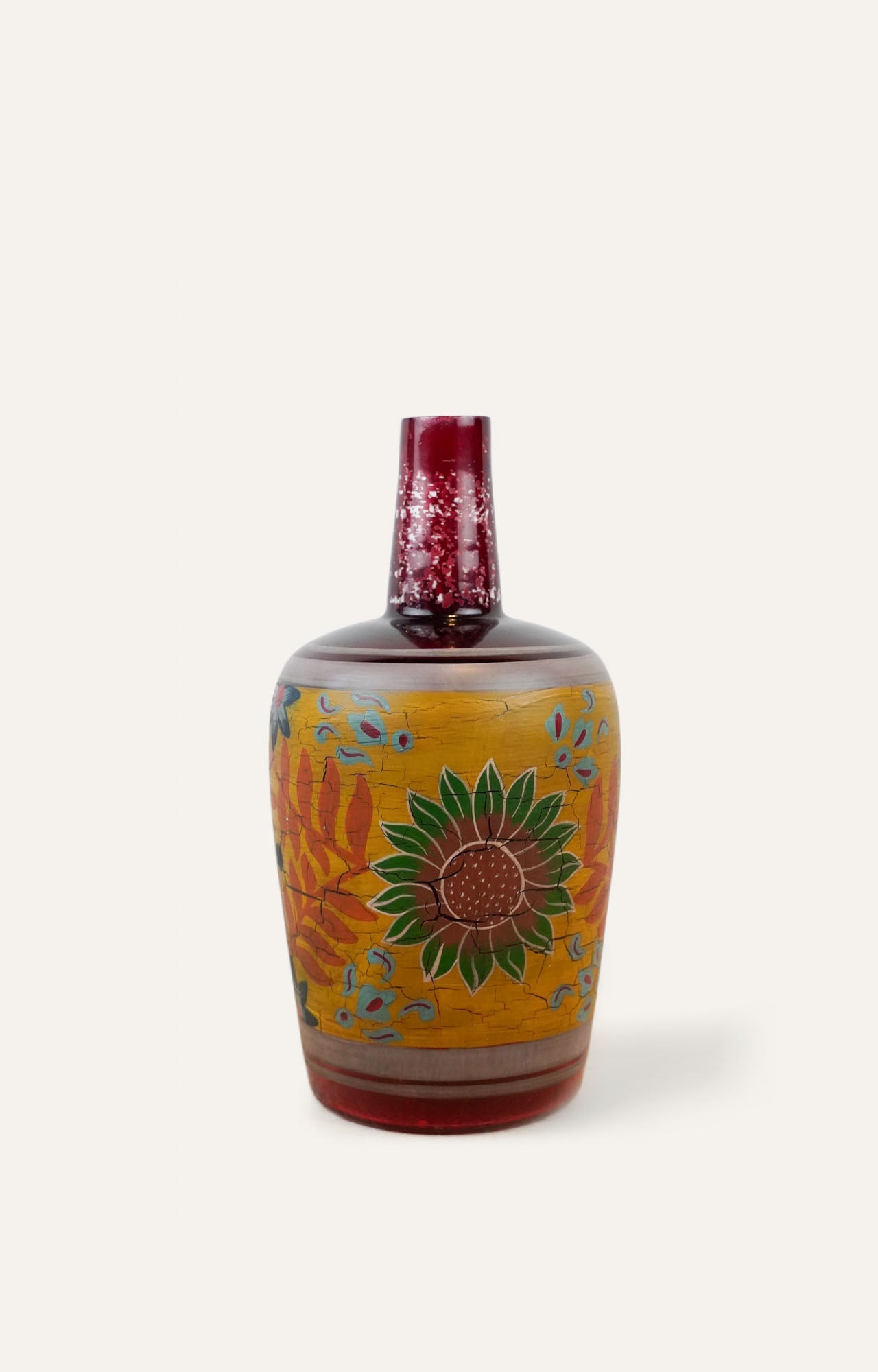 Hand-Painted Floral Mallet-Shaped Vase