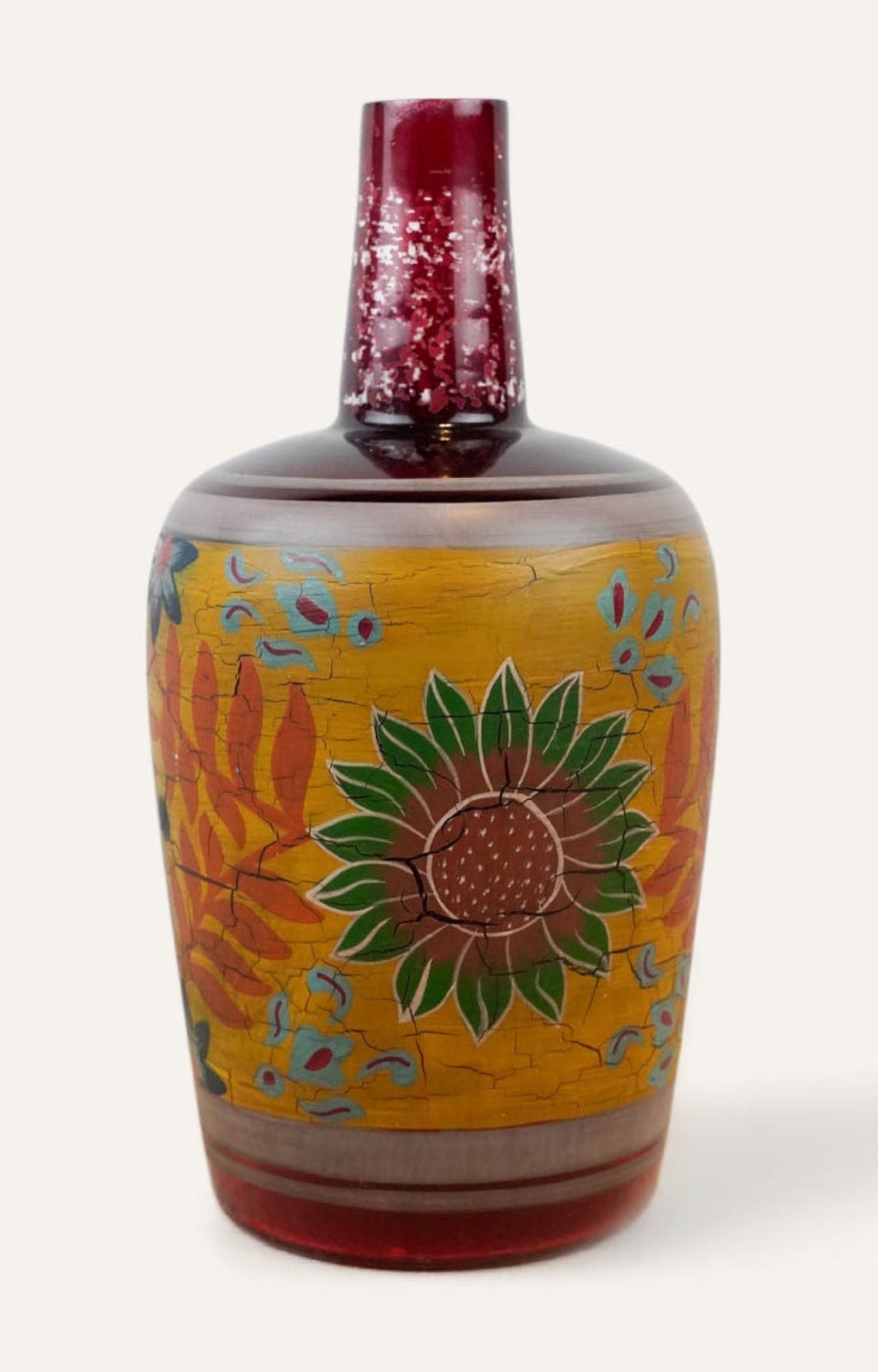 Hand-Painted Floral Mallet-Shaped Vase