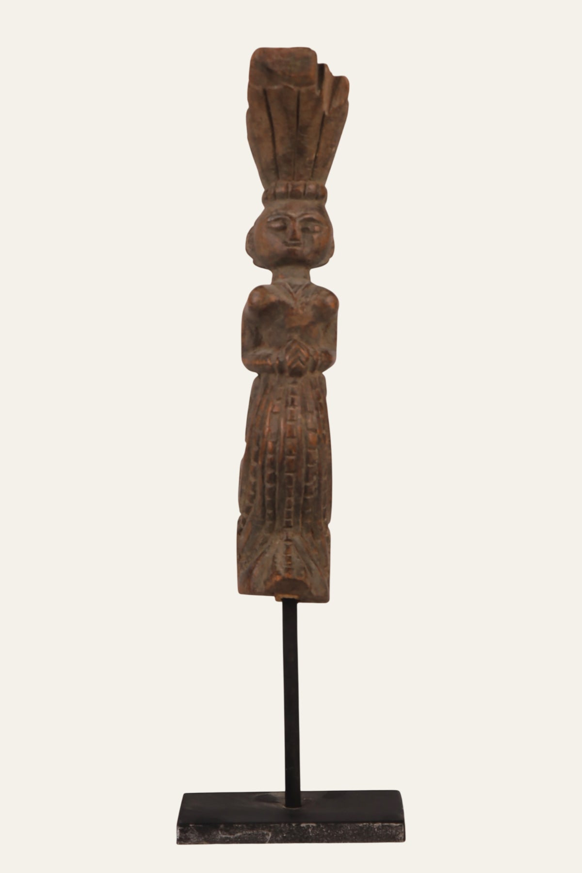 Hand-carved teak tribal goddess figurine