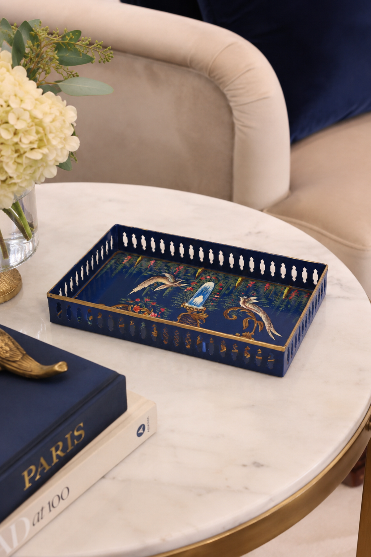 Hand-painted Chinoiserie tray for home decor