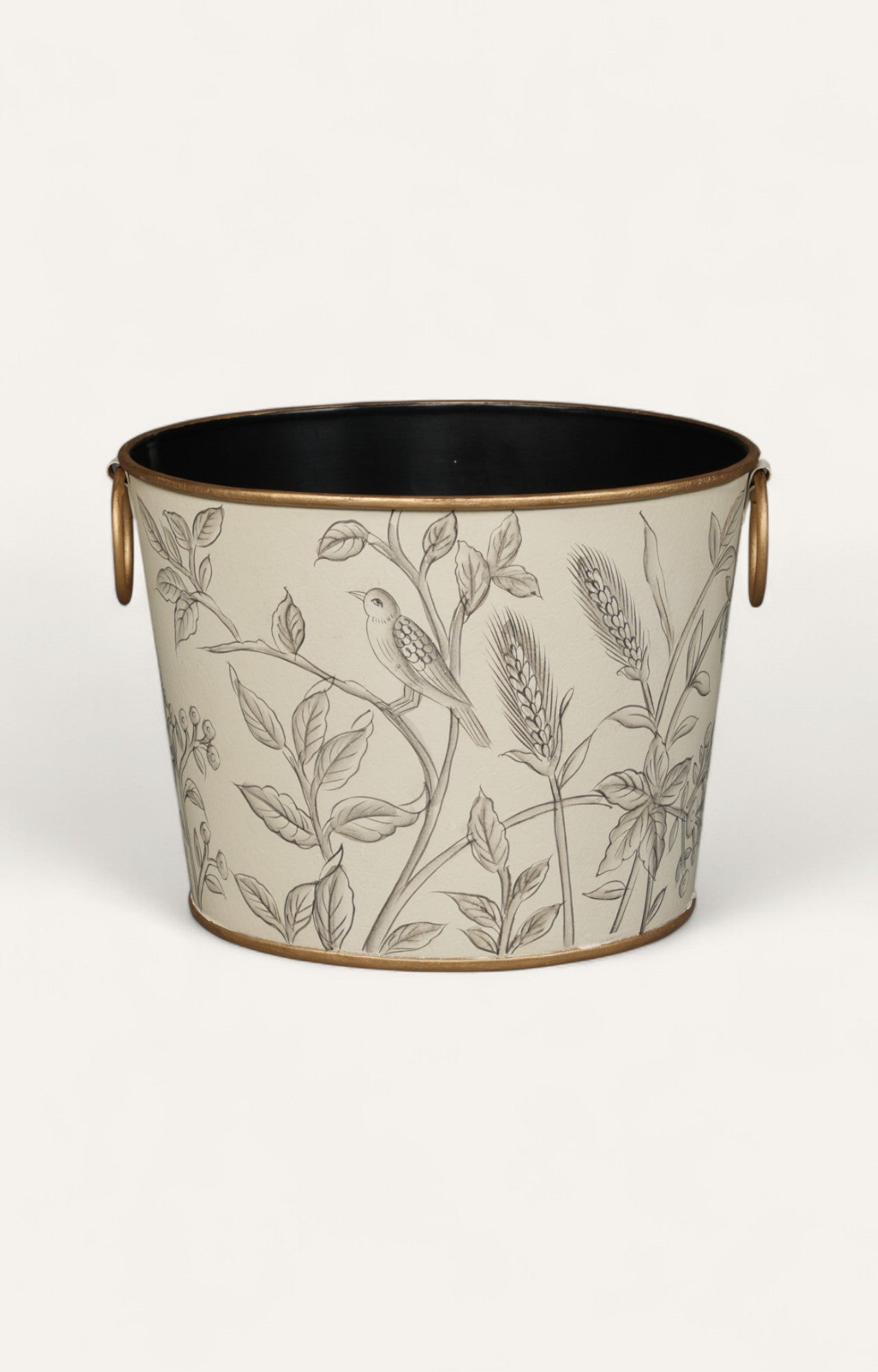 Hand-painted botanical wastebin basket