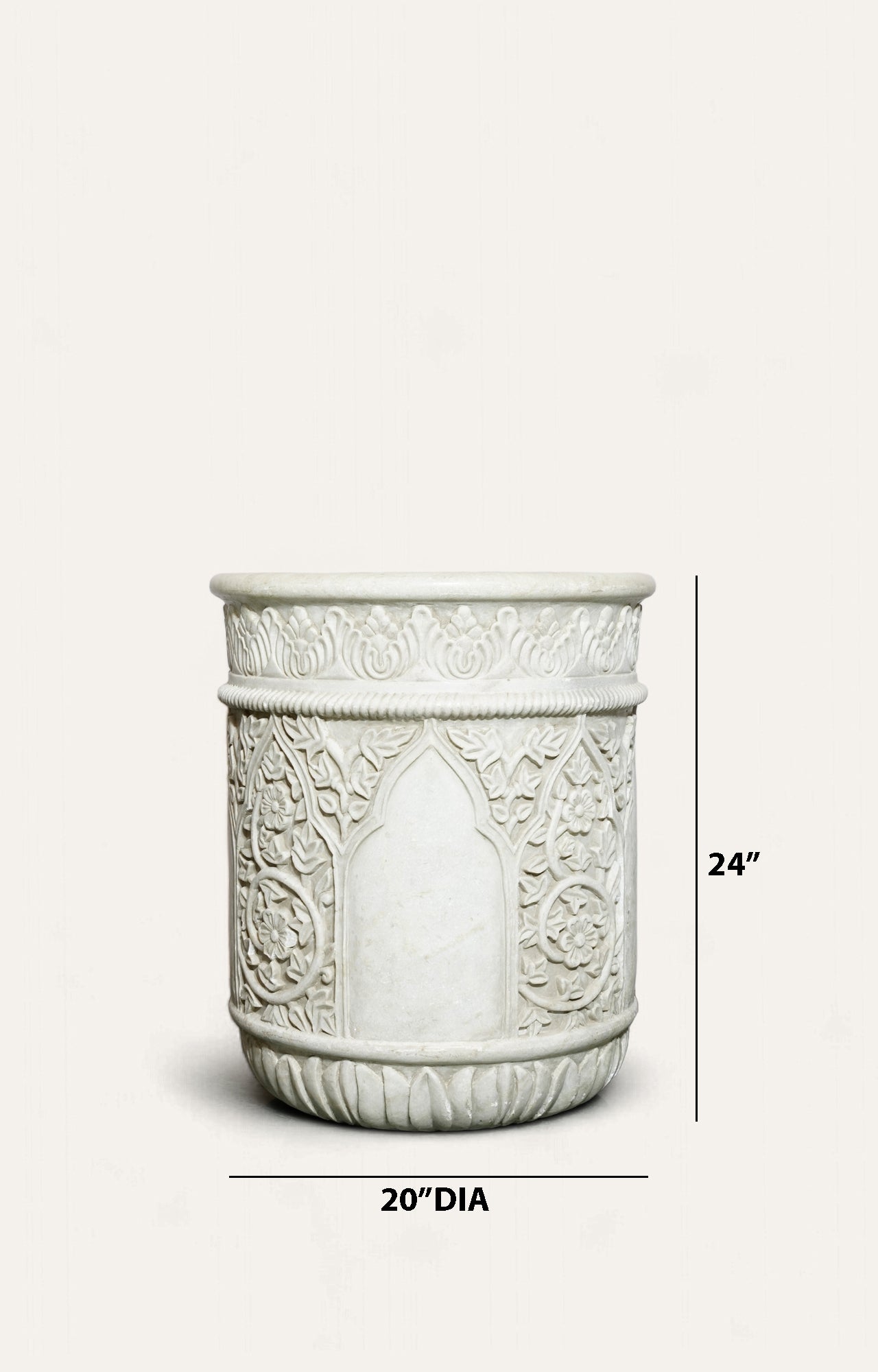 Hand Carved Floral Marble Planter_size