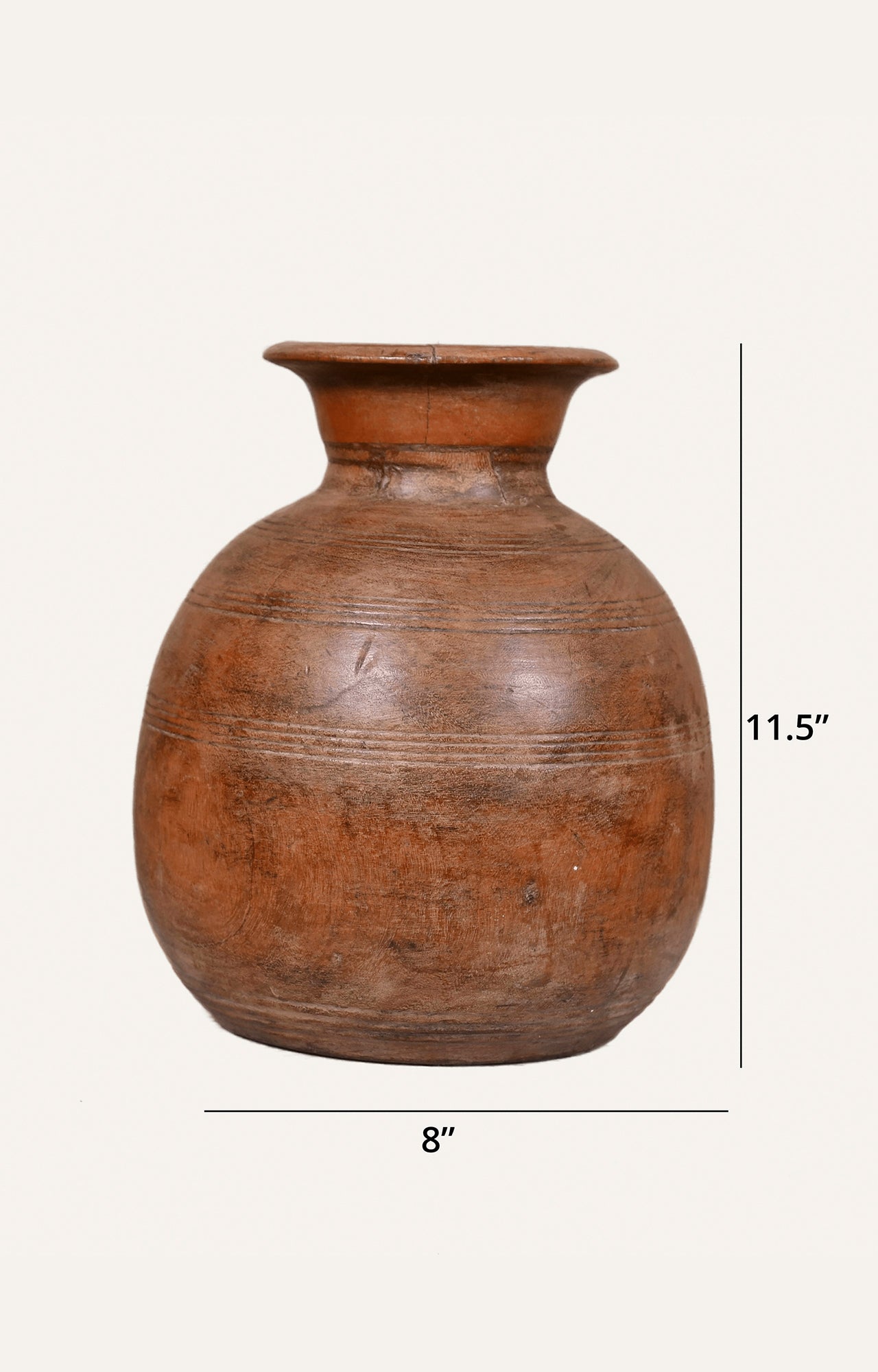 Hand Carved Rustic Water Pot_size