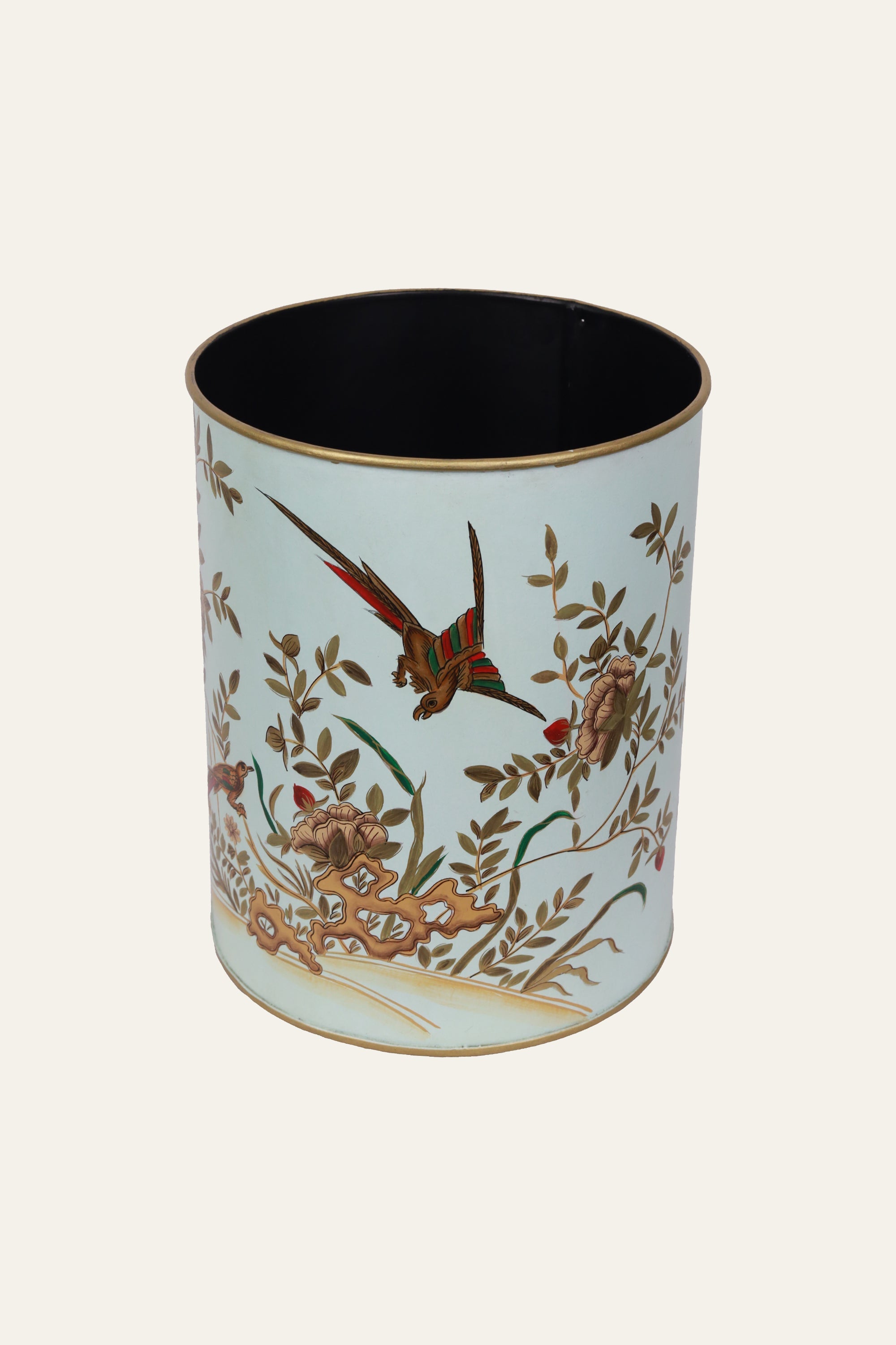 Hand Painted Bird Pattern Dustbin