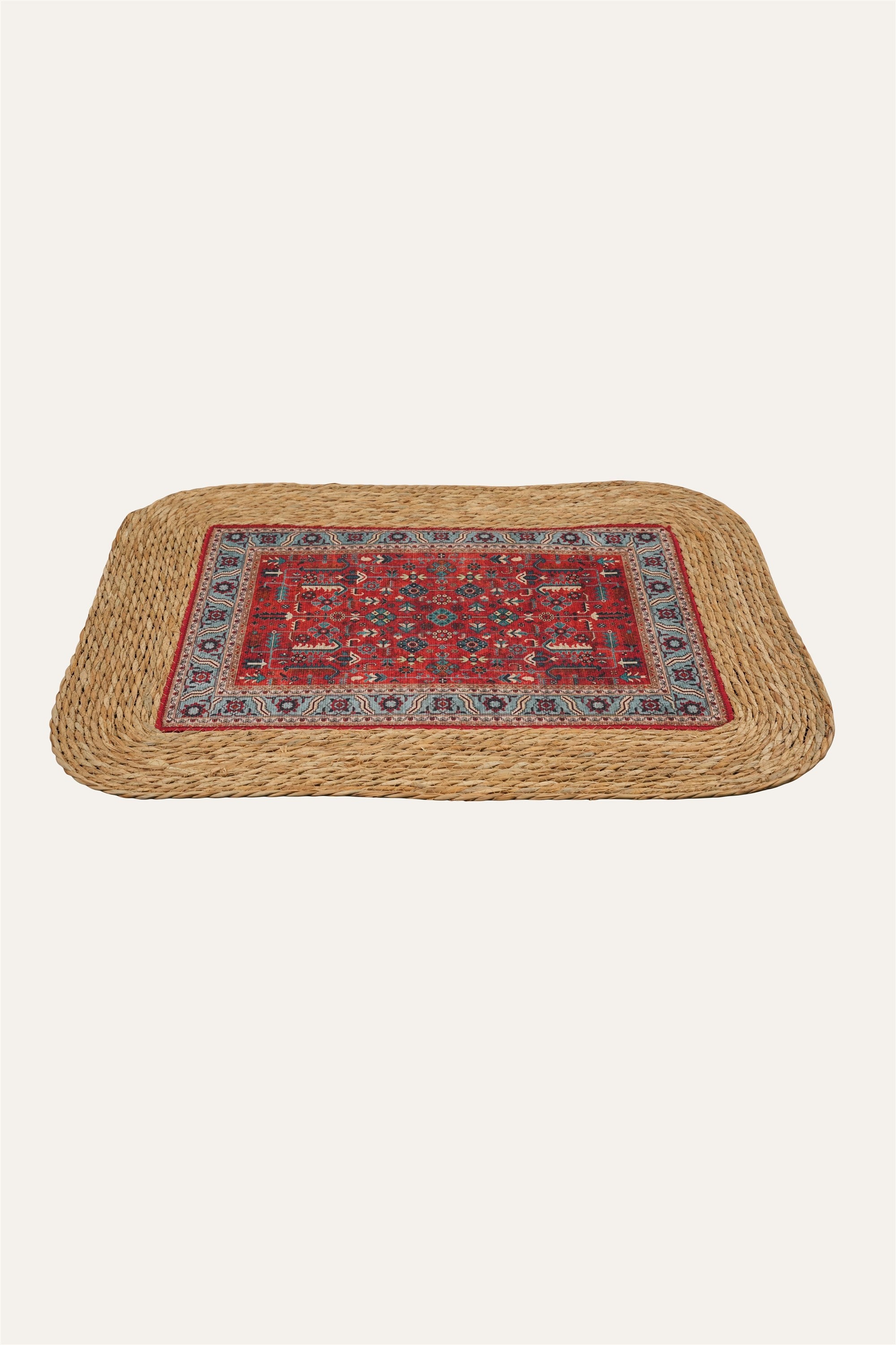 Handmade straw and cotton woven mat