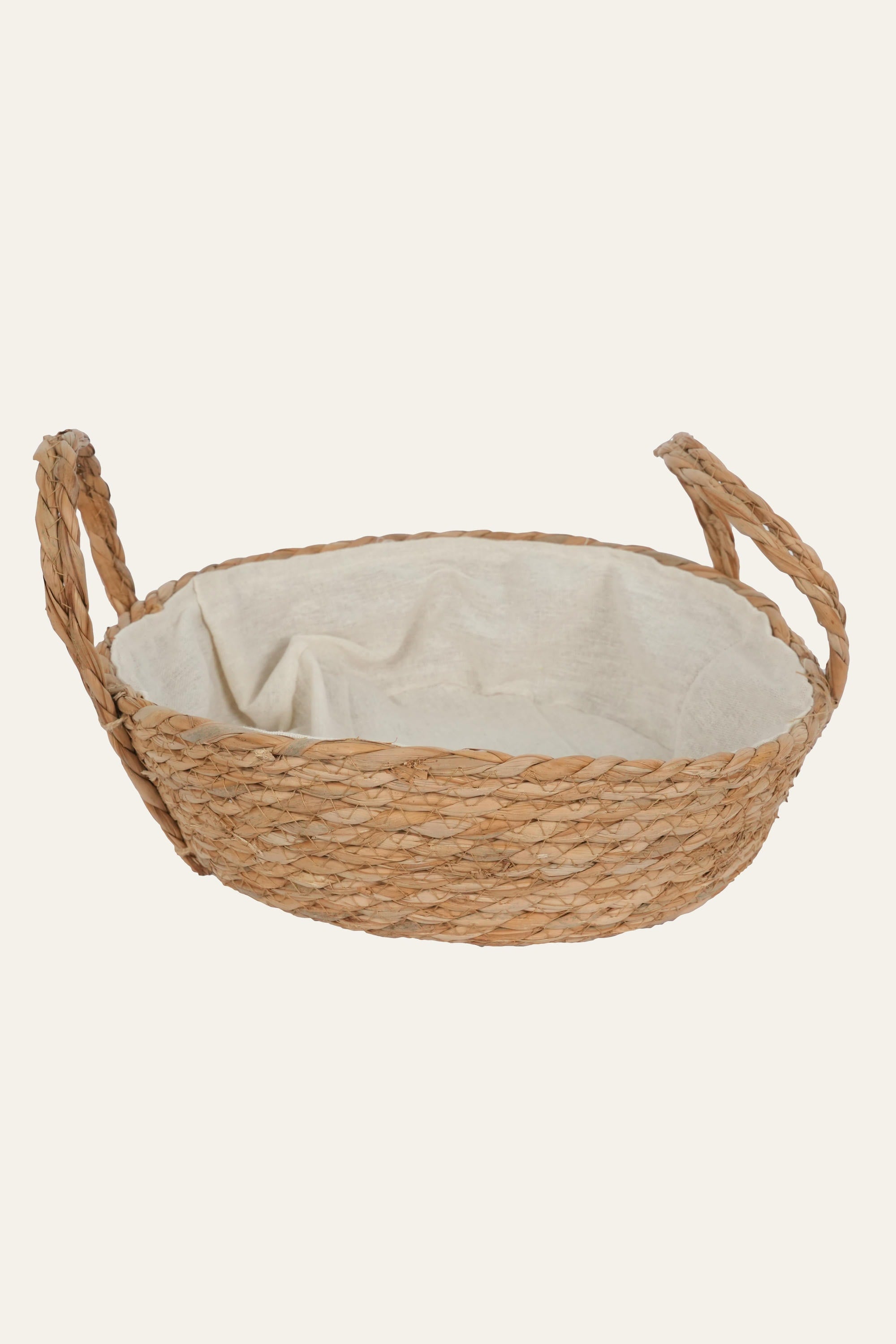 Handwoven oval basket with soft cotton lining