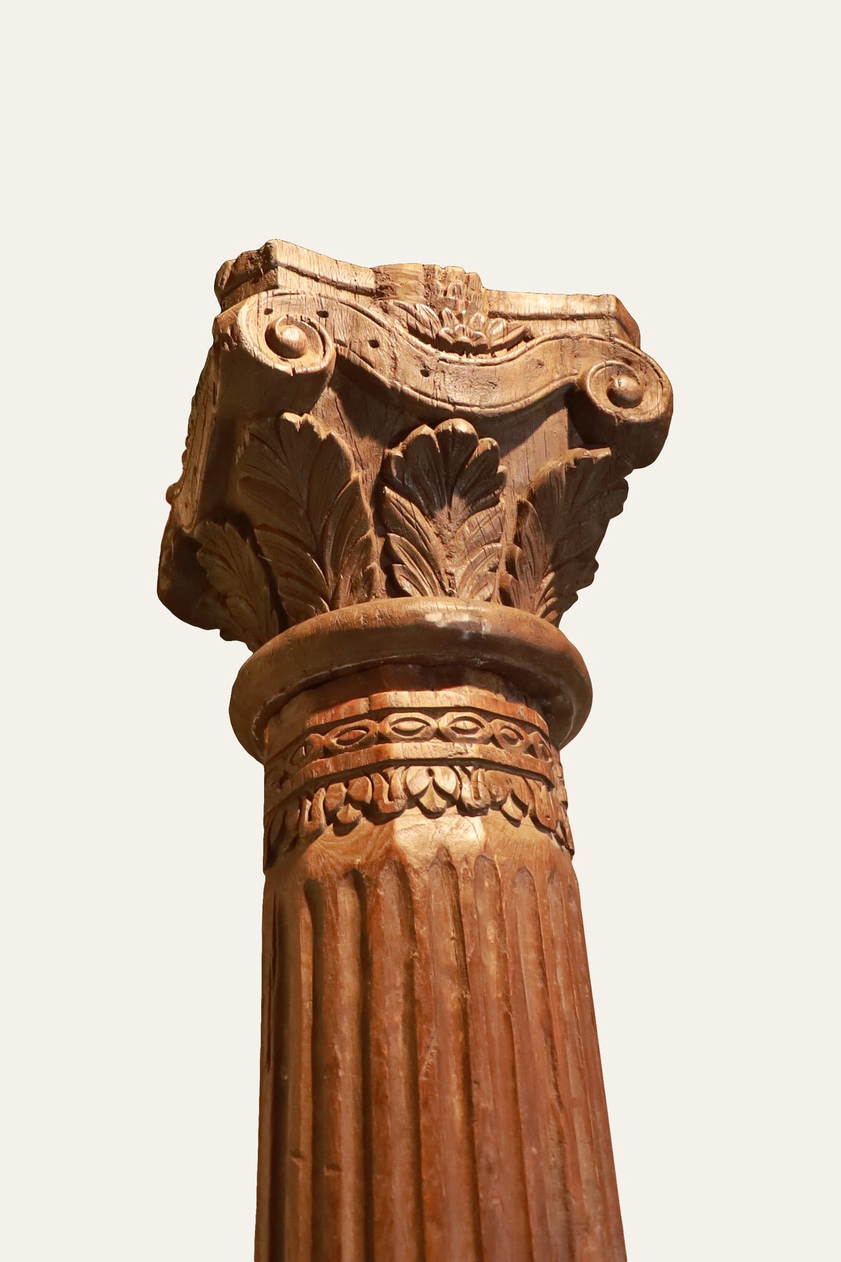 Tall Carved Wooden Corinthian Column Pedestal