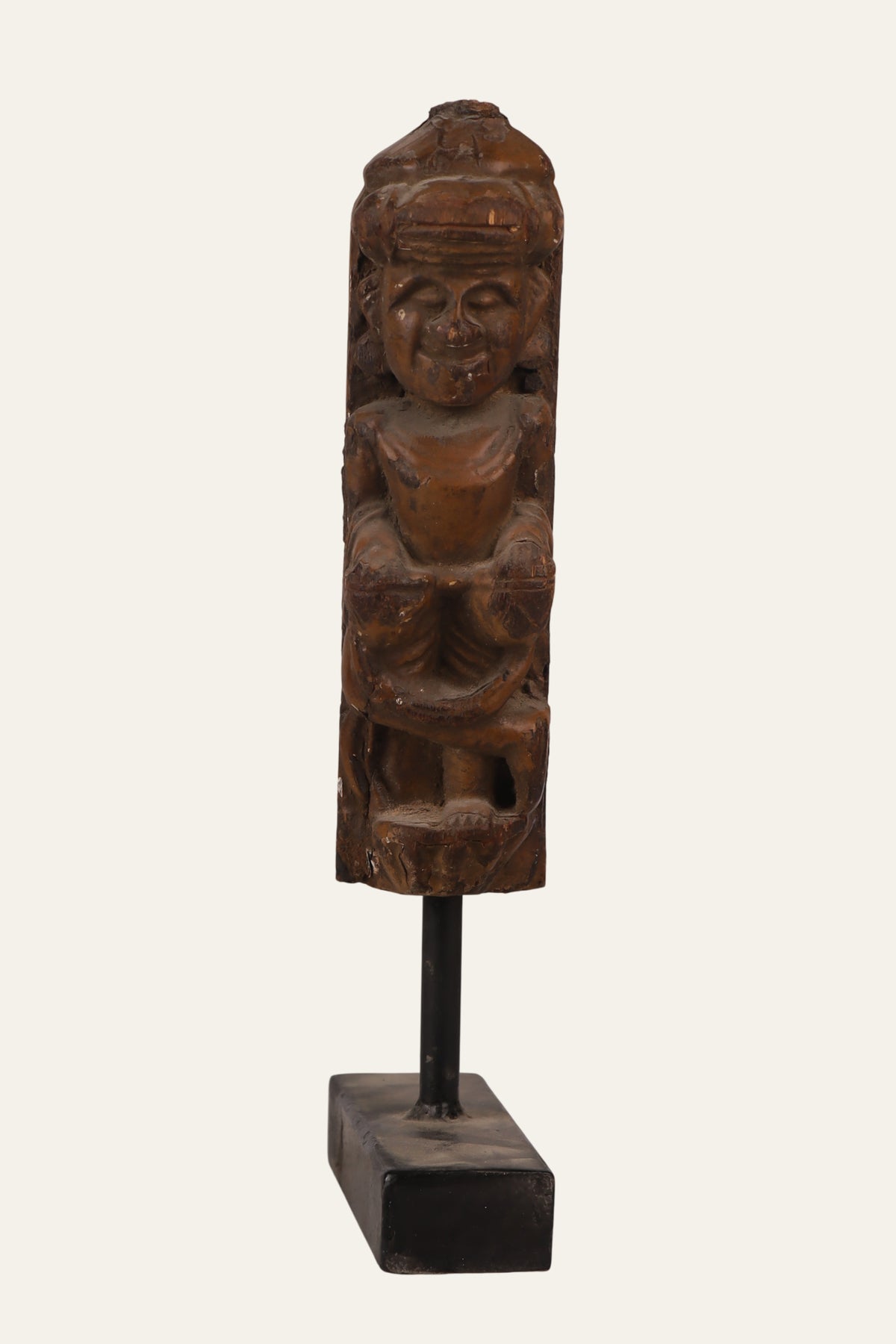 Carved Tabla Man Sculpture on Metal Stand