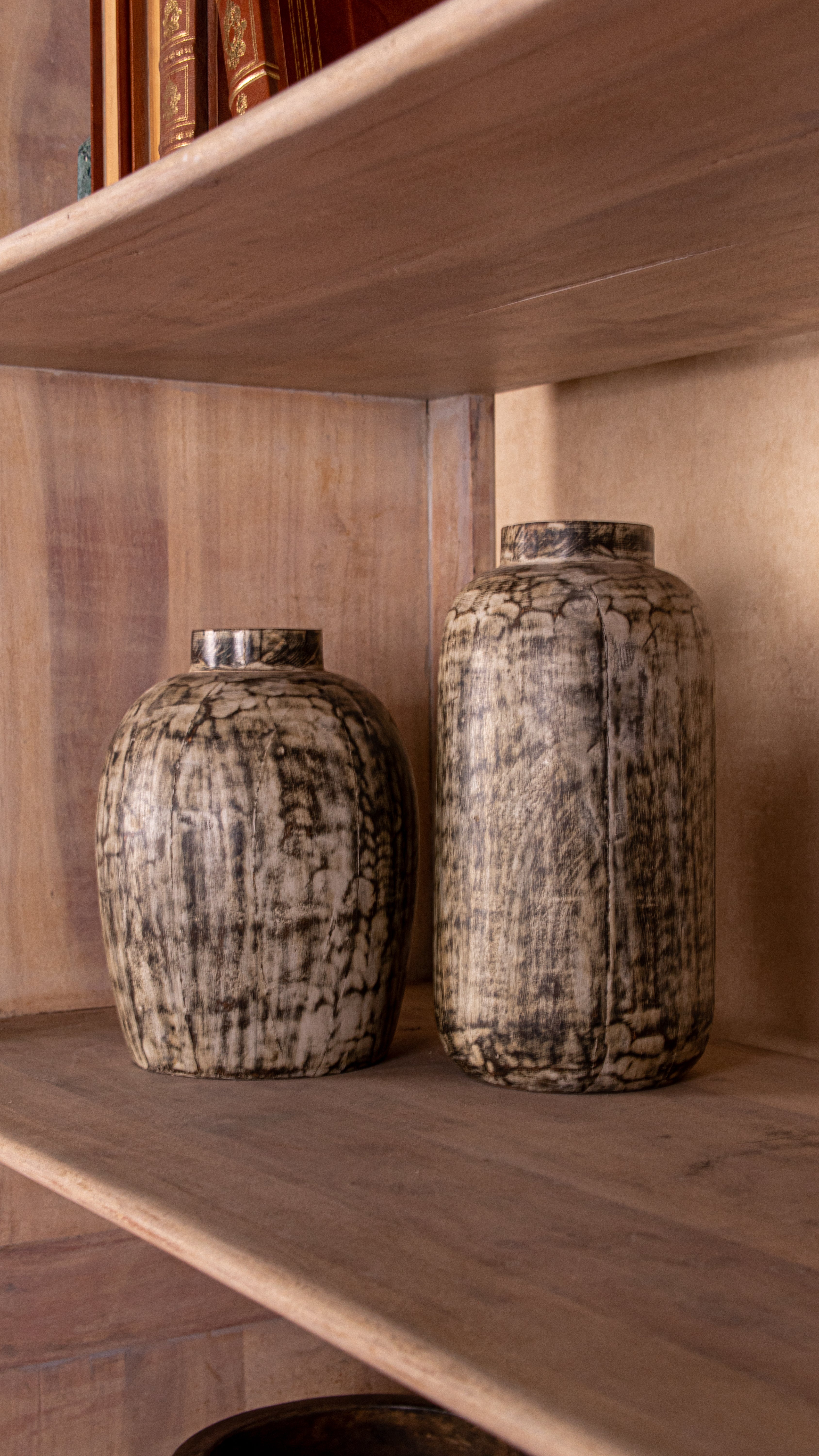 Distressed Wooden Vase Set of 2