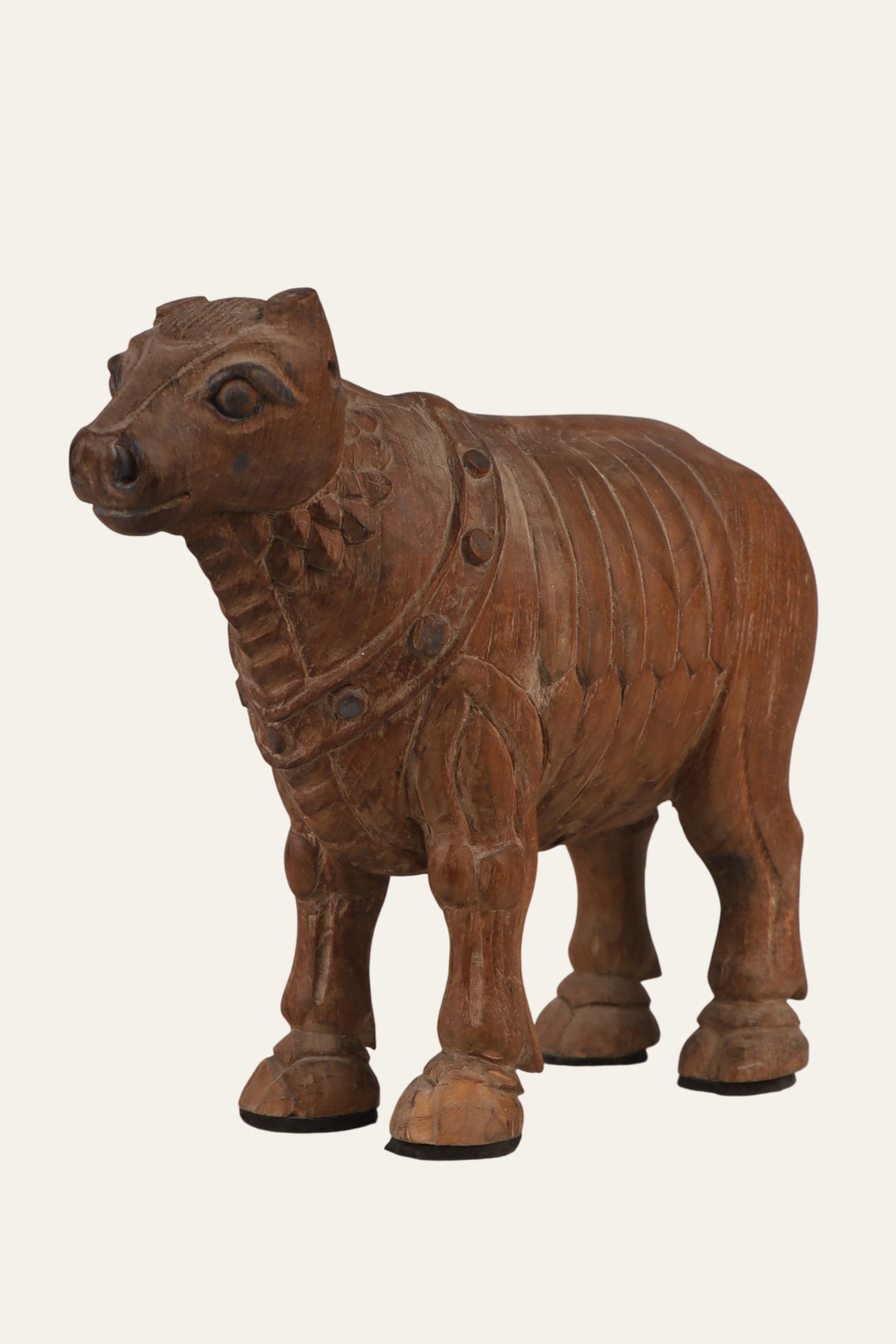 Buy Vintage Carved Wooden Nandi Bull Figure | Fusion Furnishing