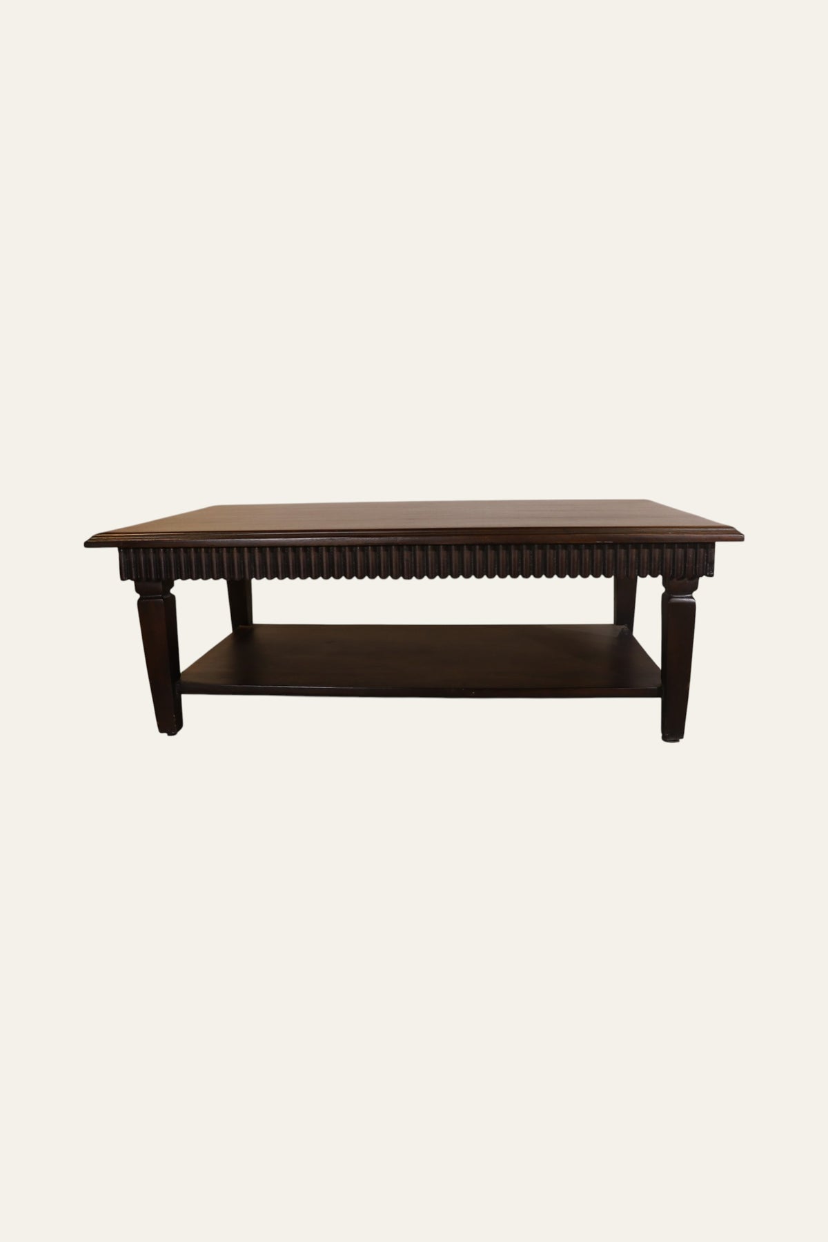 Carved Fluted Apron Coffee Table with Storage Shelf