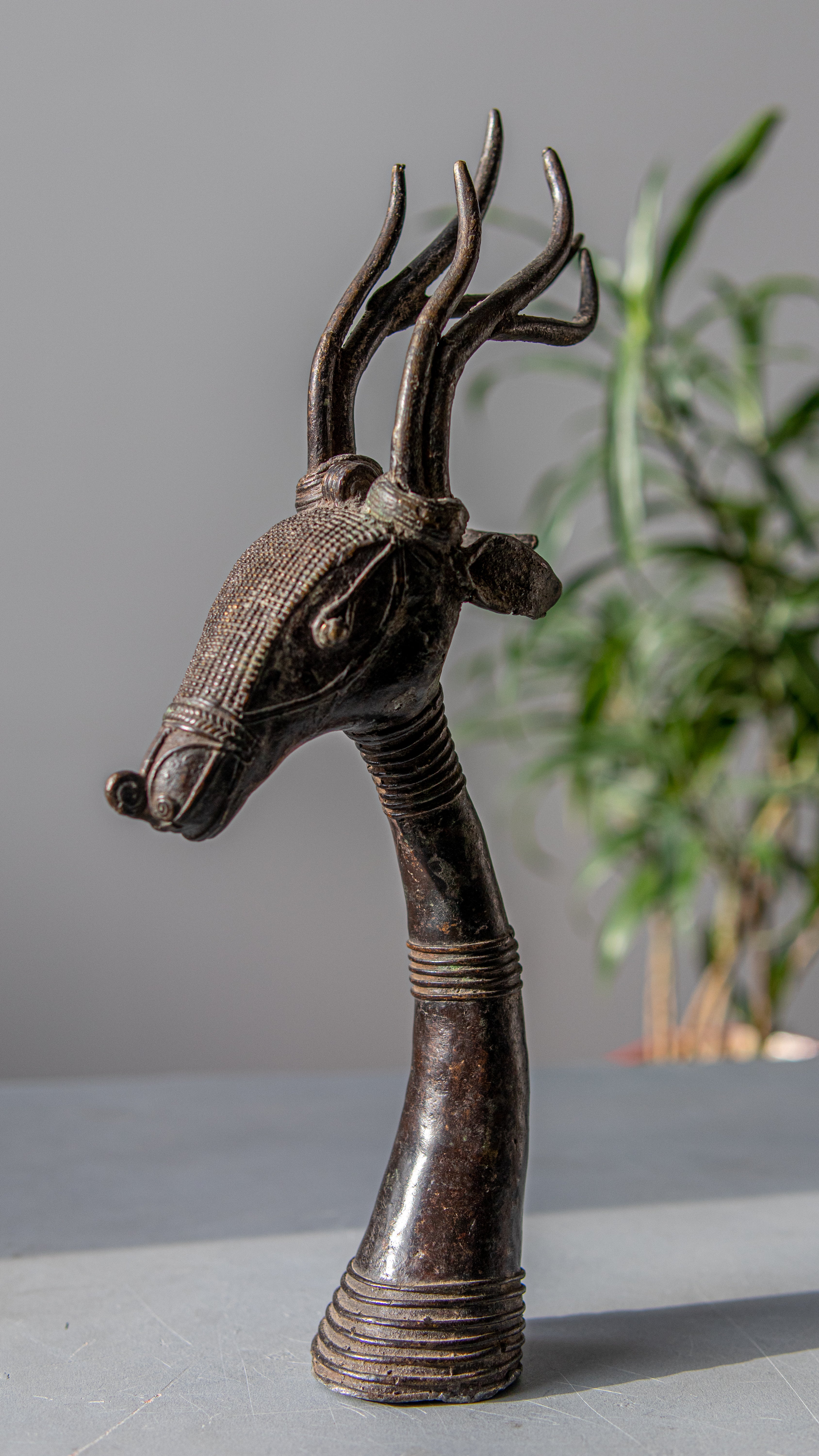 Hand-Carved Brass Deer Head Sculpture