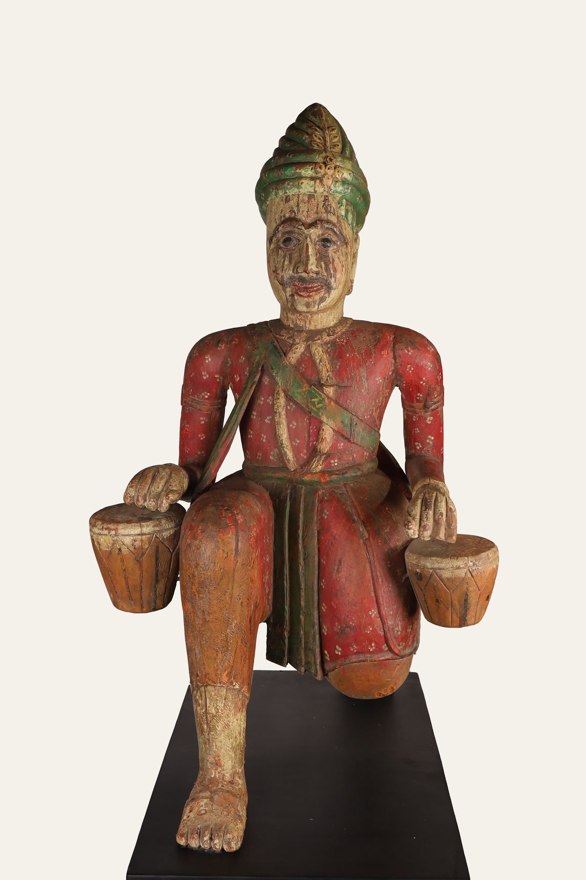 Indian Drummer Musician Statue on Matte Black Base