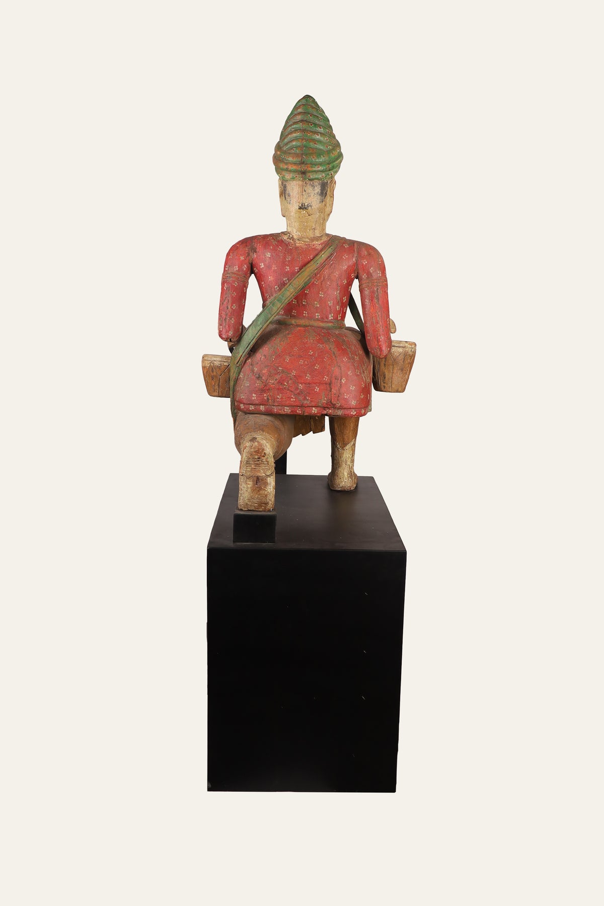 Indian Drummer Musician Statue on Matte Black Base