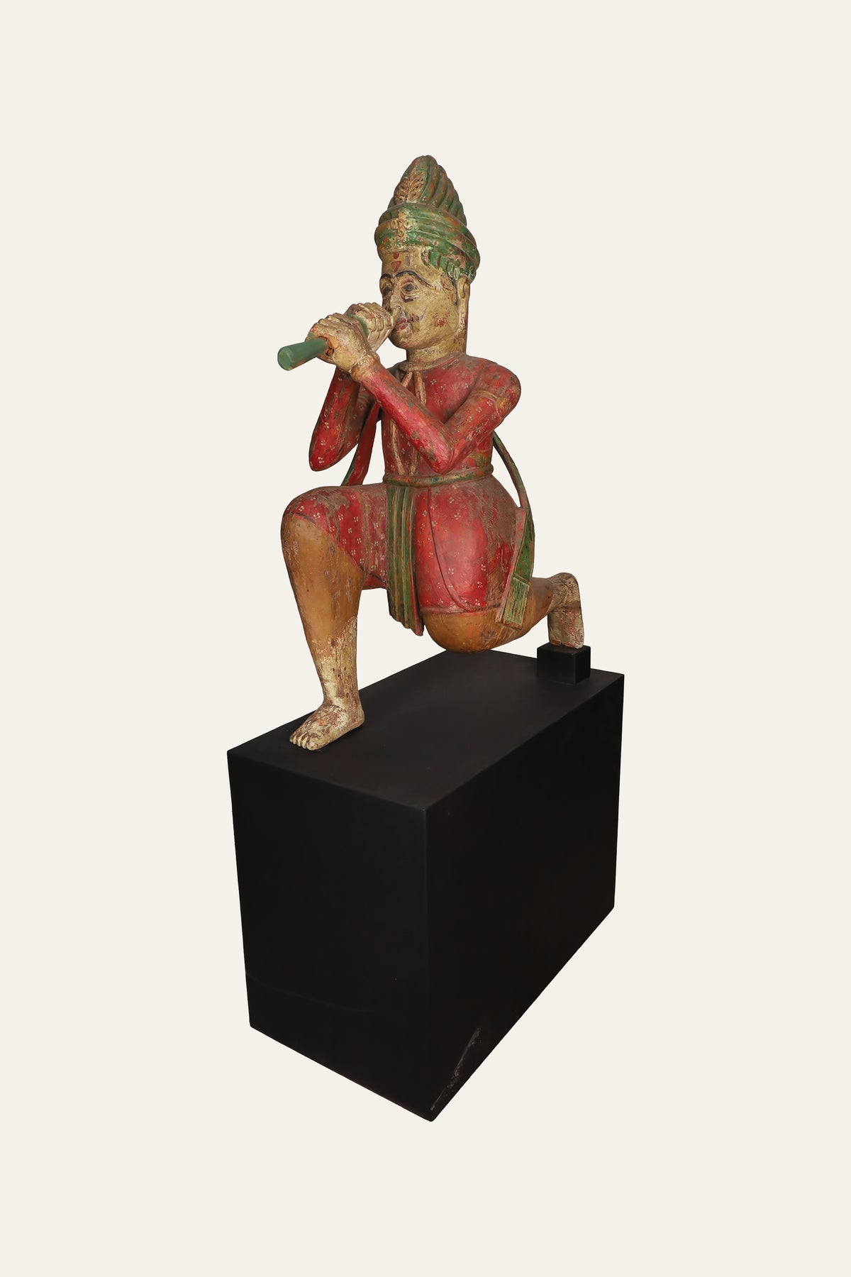 Royal Indian Flute Player on Minimal Black Base