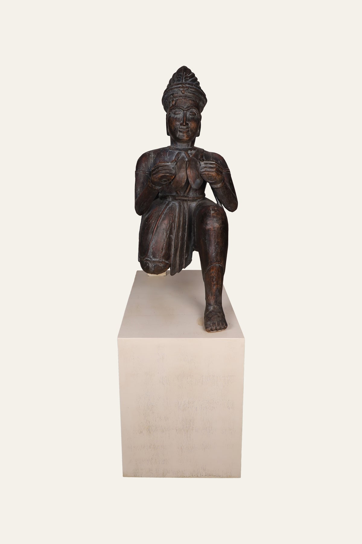 Indian Folk Percussion Musician Sculpture on White Base