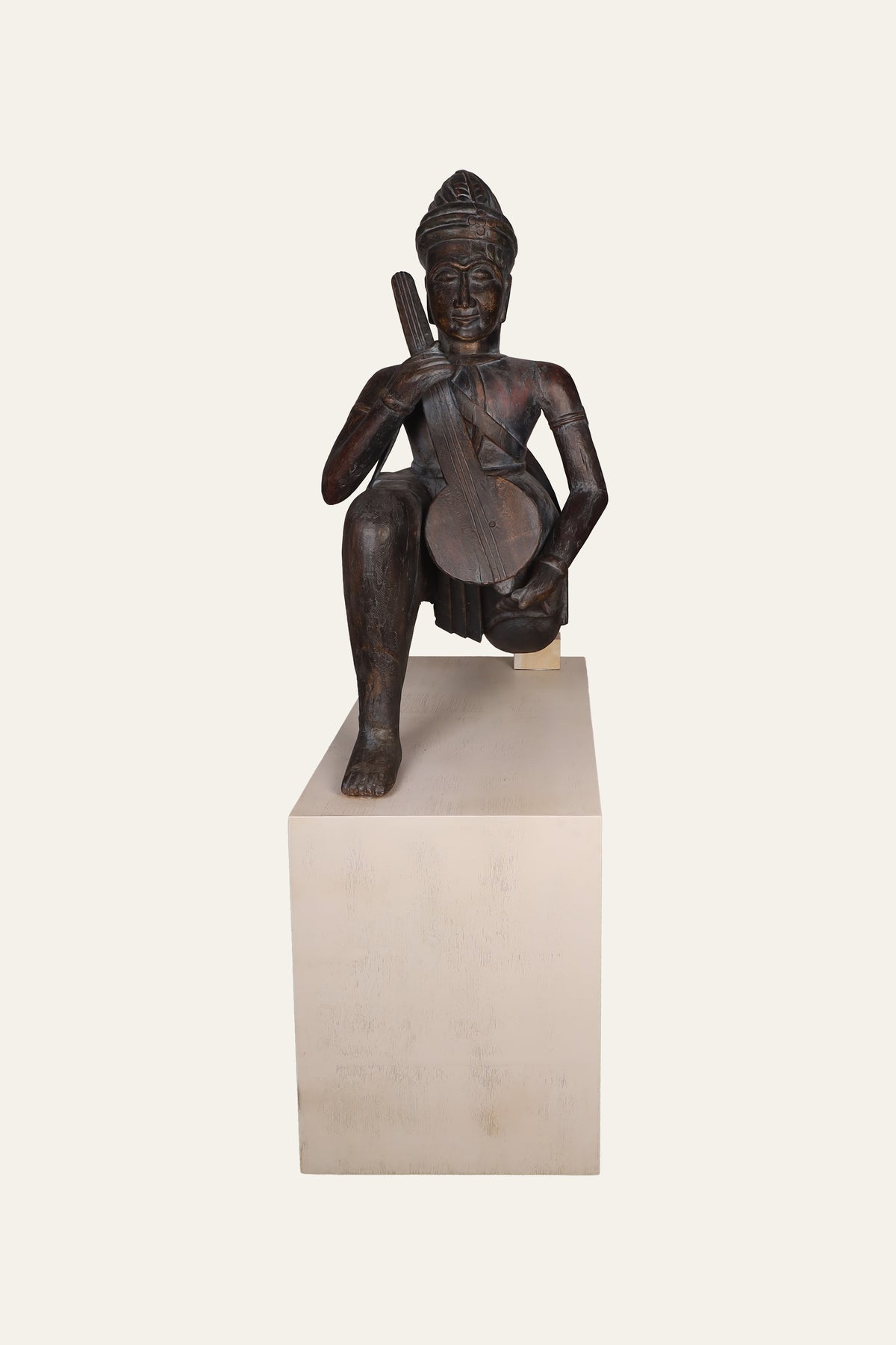 Traditional Indian String Player Wooden Figurine