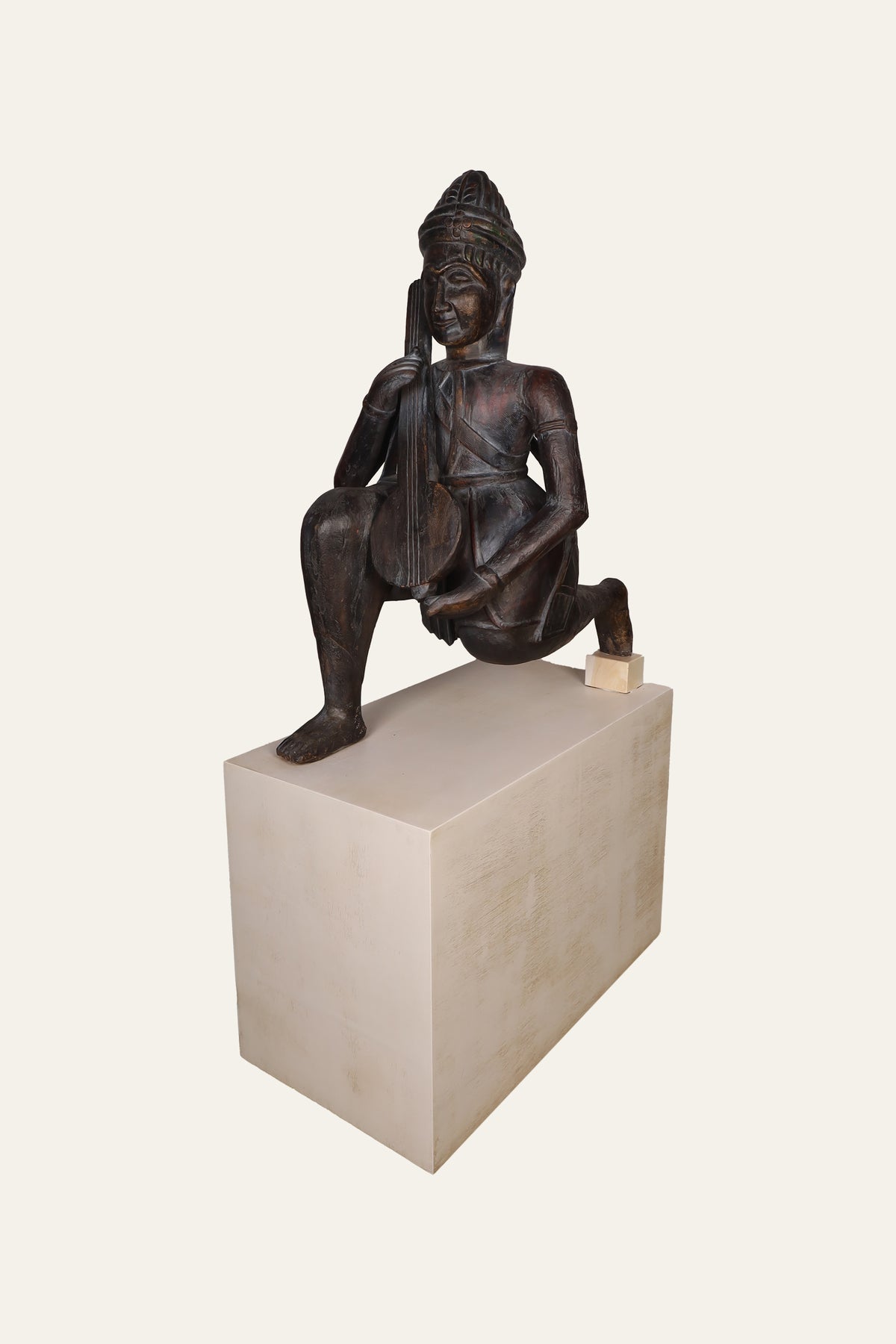 Traditional Indian String Player Wooden Figurine
