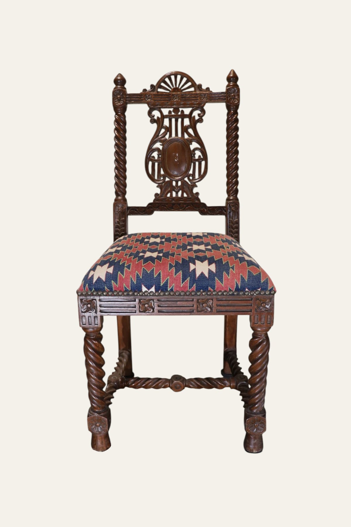 Barley Twist Carved Study Chair with Lyre Back Splat