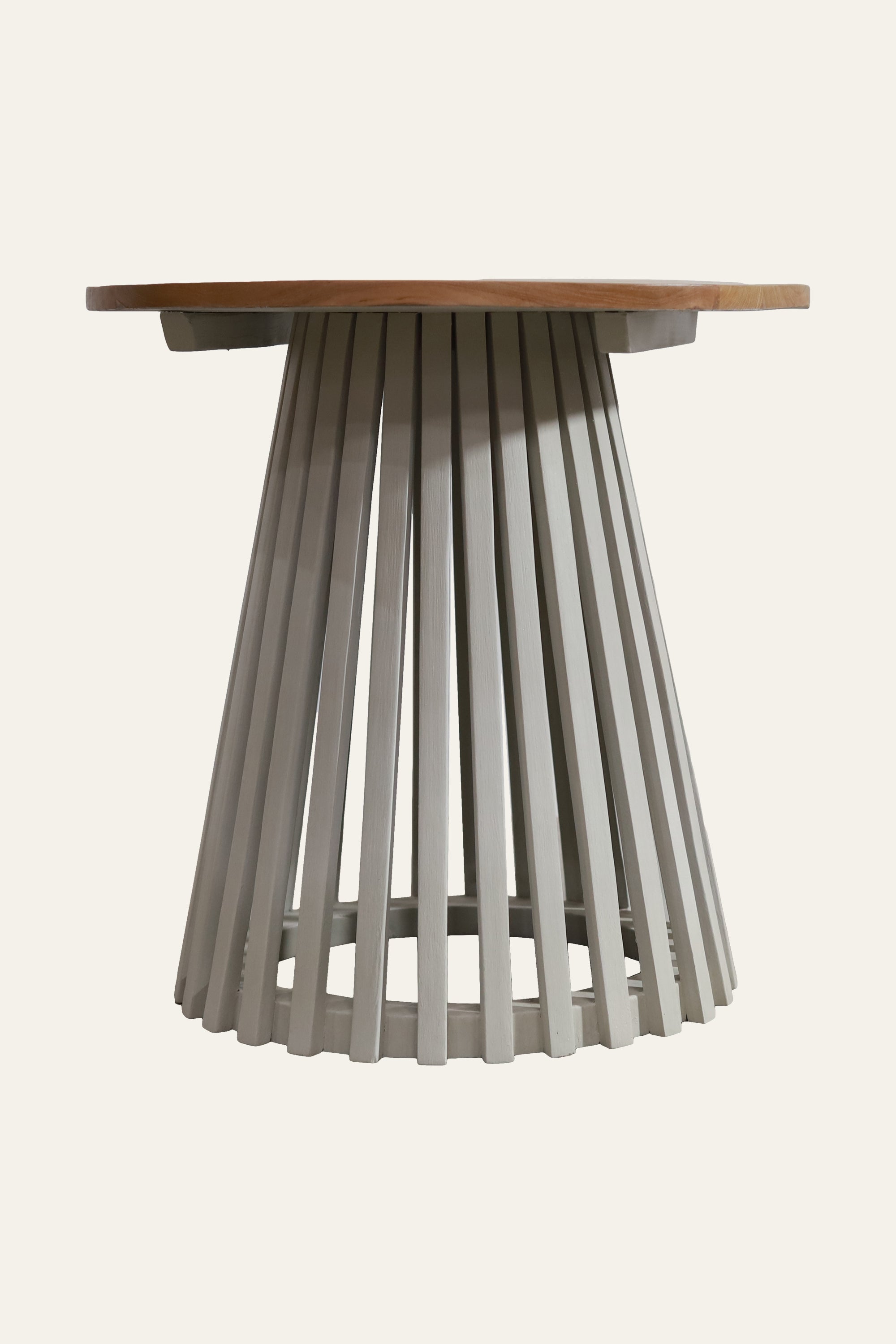Round Teak Wooden Outdoor Dining Table with Slatted Pedestal Base