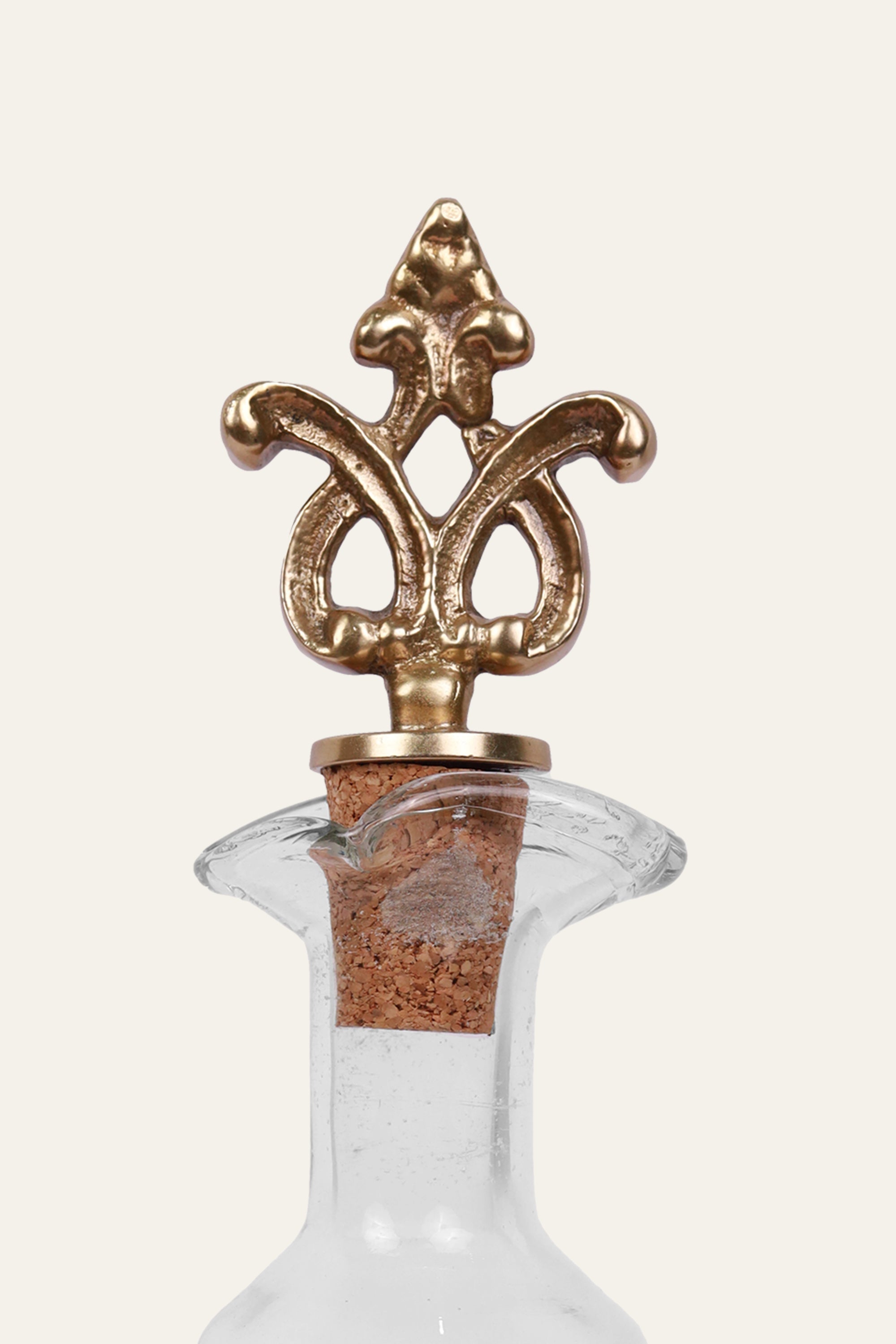 Vintage Brass & Glass Bottle Container with Antique Stopper