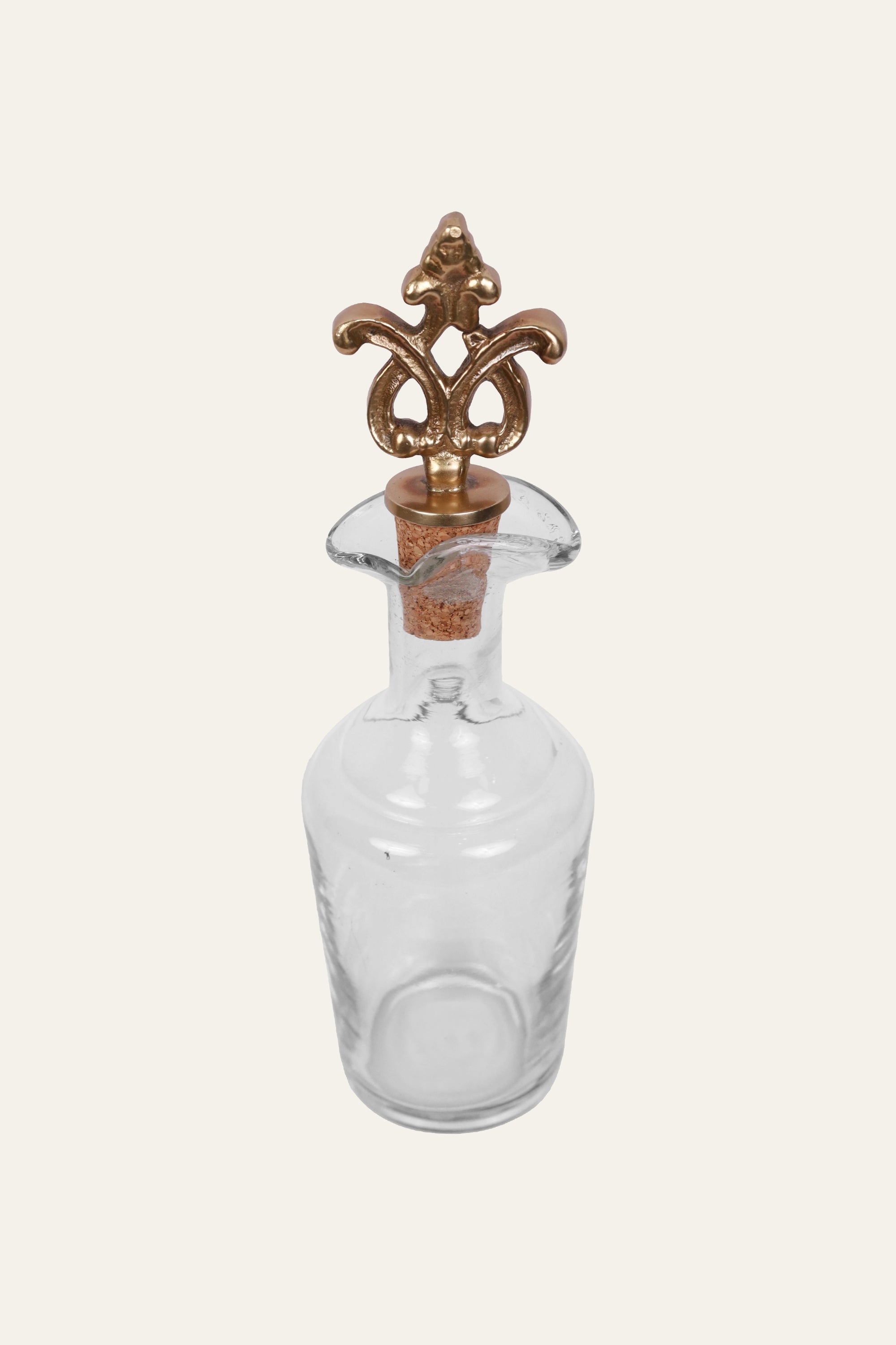 Vintage Brass & Glass Bottle Container with Antique Stopper