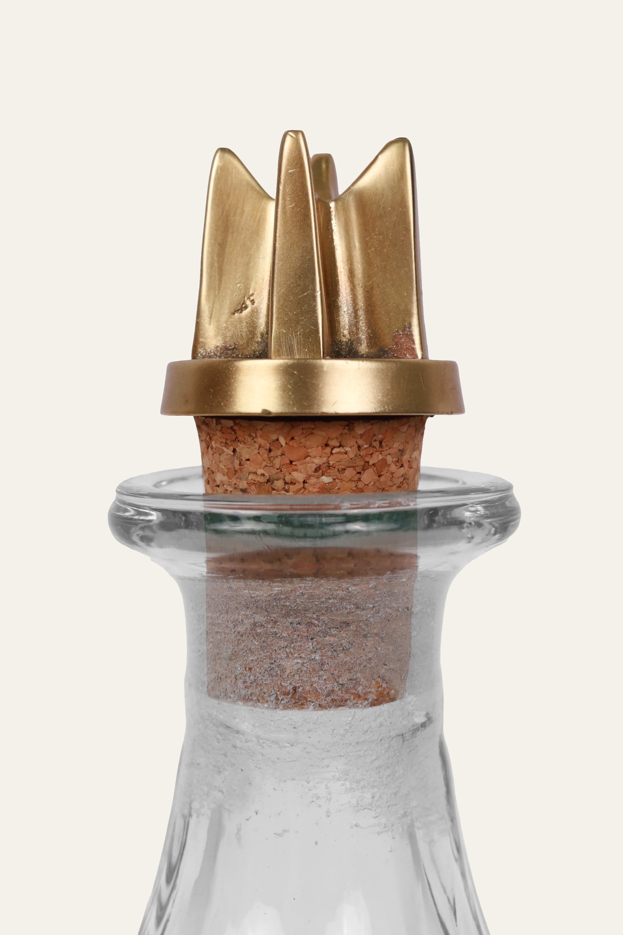 Ribbed Glass Bottle Container with Antique Brass Stopper