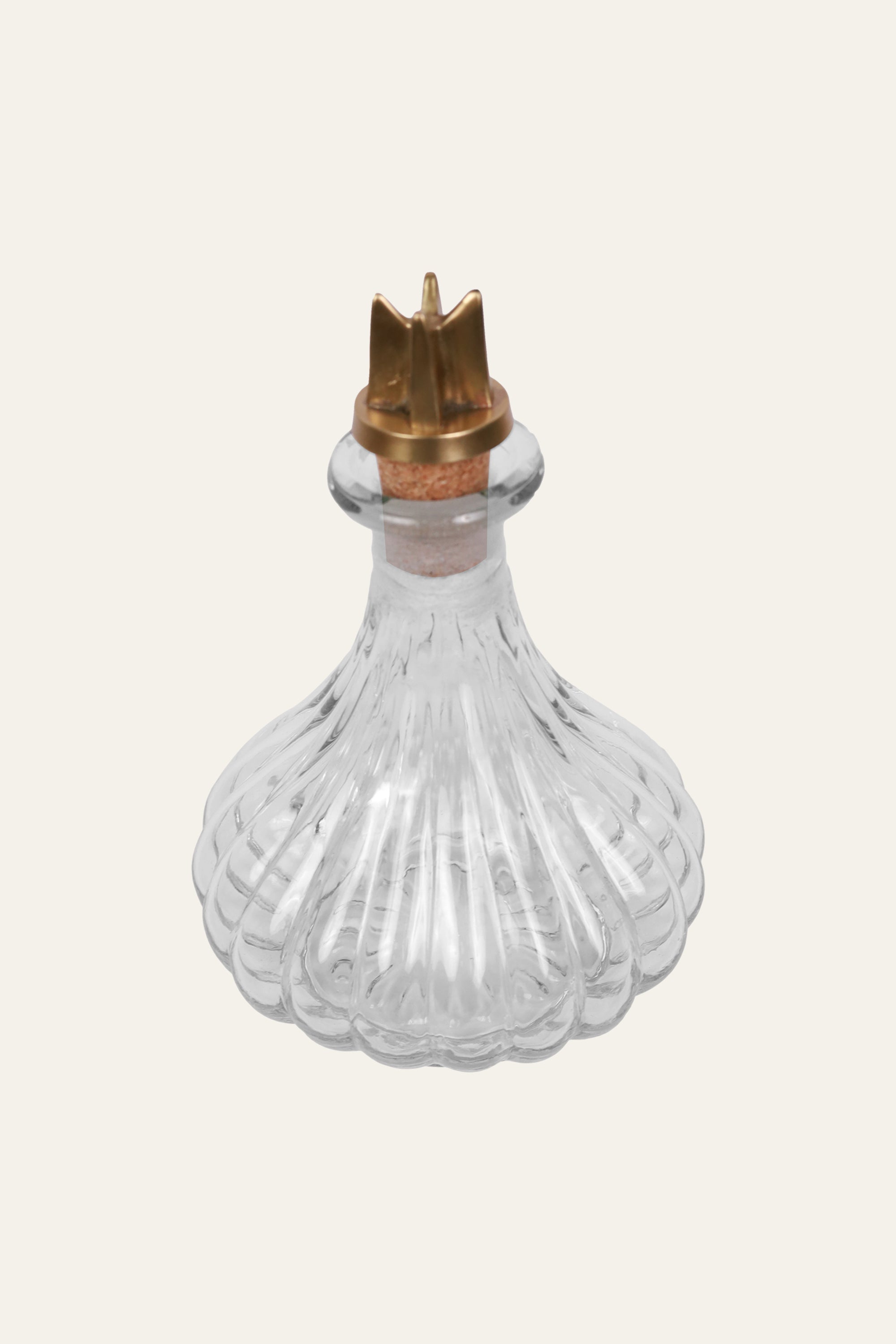Ribbed Glass Bottle Container with Antique Brass Stopper