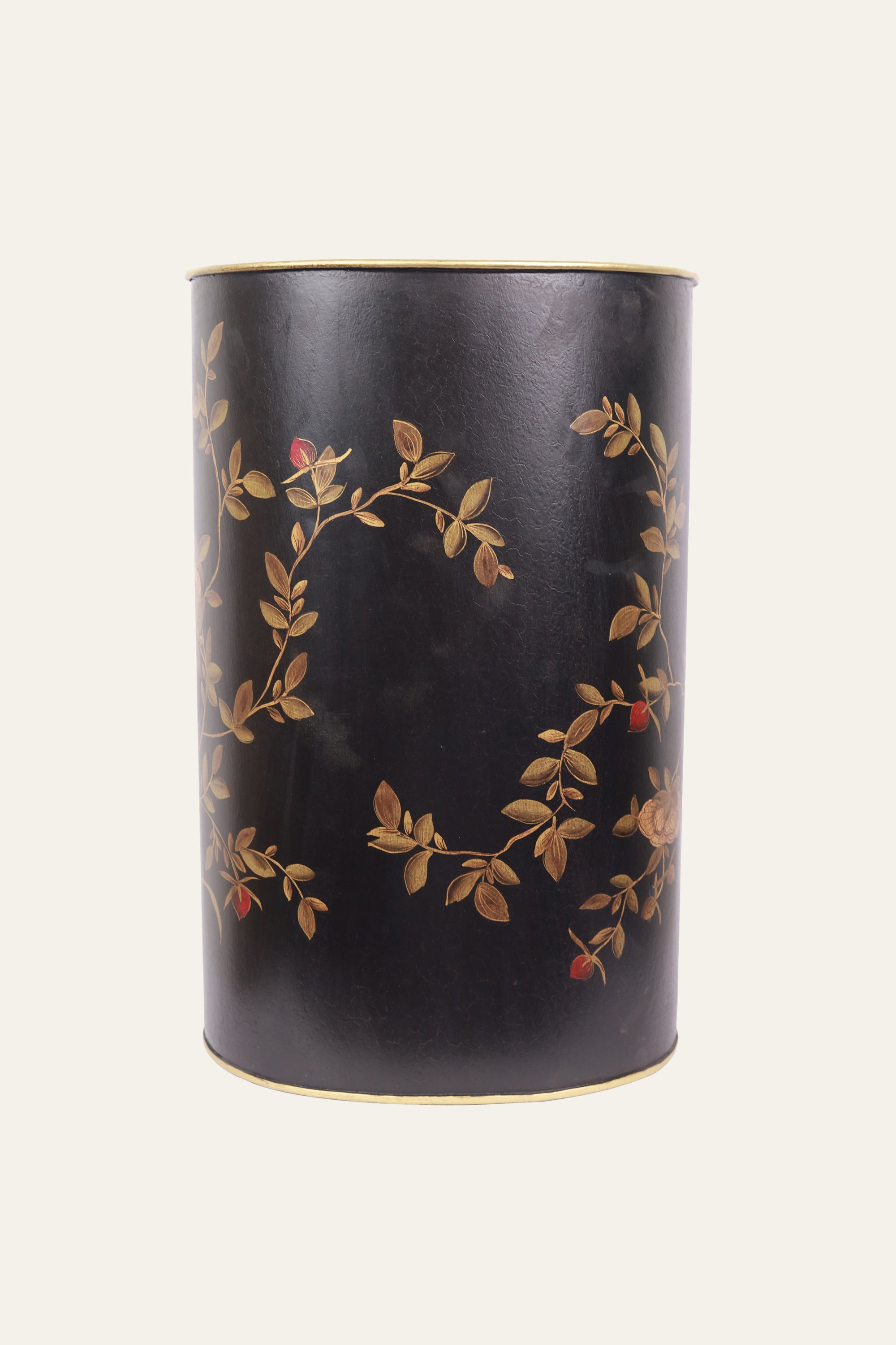 Bird and Floral Motif Hand Painted Metal Bin | Premium Home Accessory