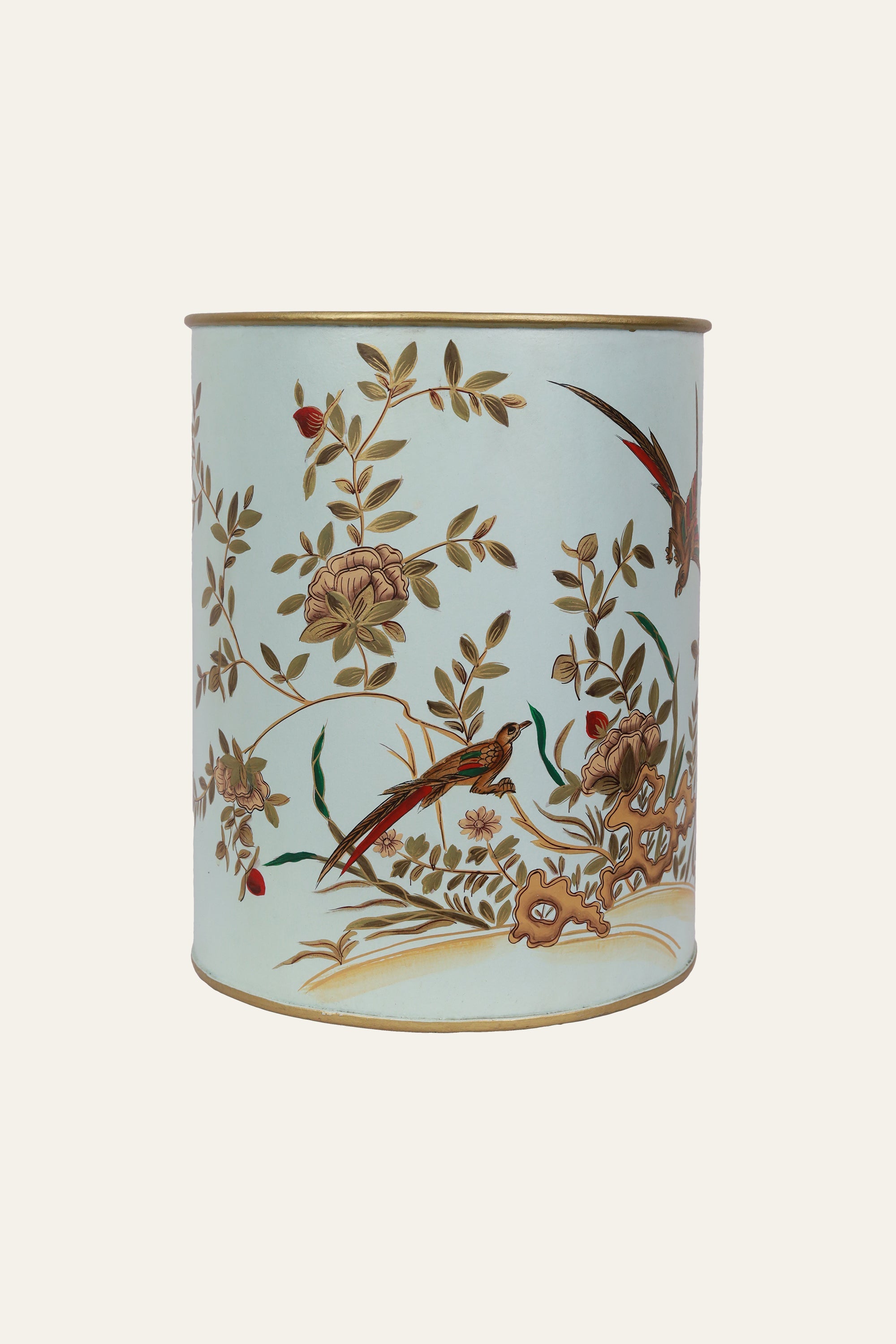Bird & Botanical Pattern Painted Metal Bin