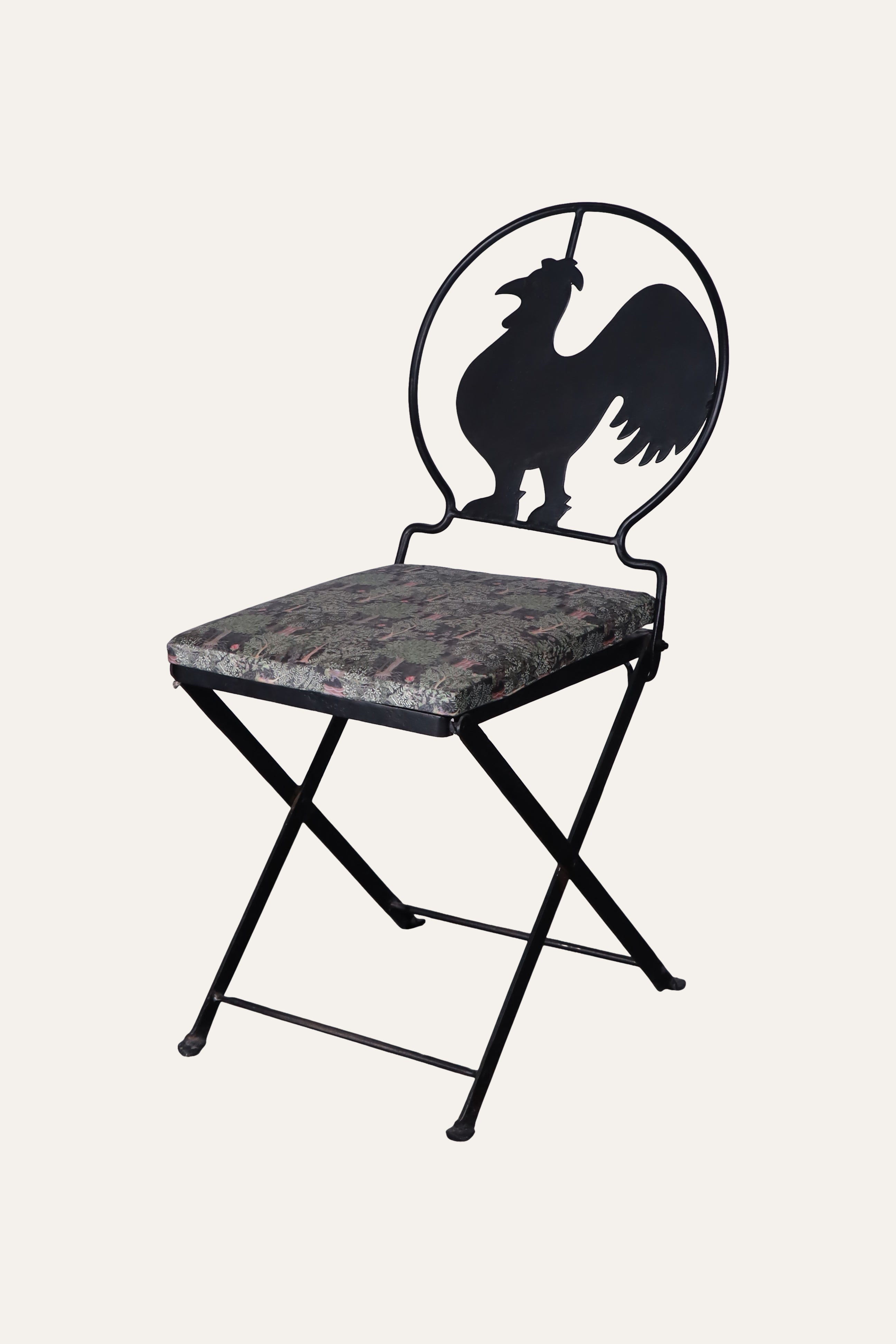 Black Rooster Motif Metal Dining Chair with Cushioned Seat