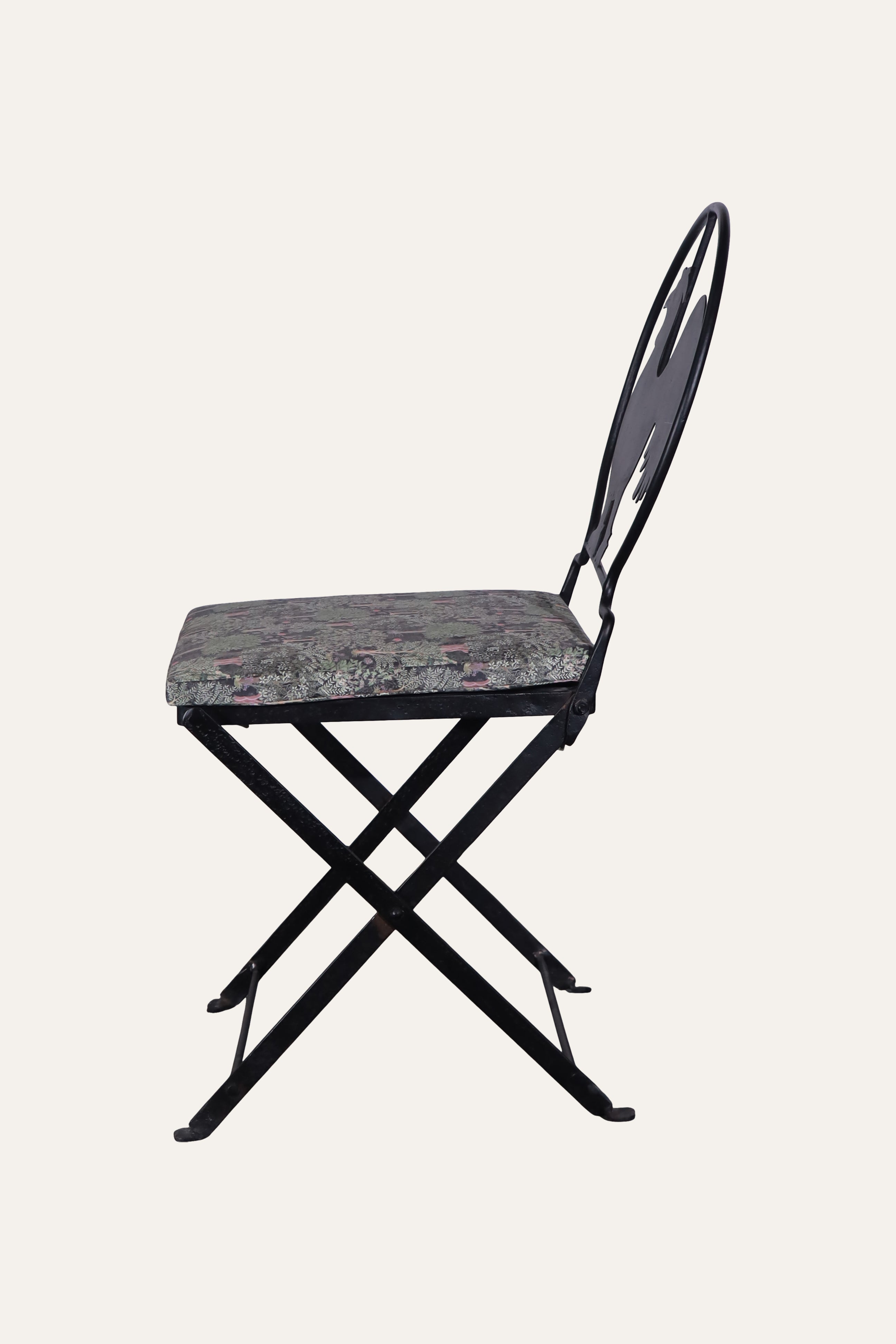 Black Rooster Motif Metal Dining Chair with Cushioned Seat
