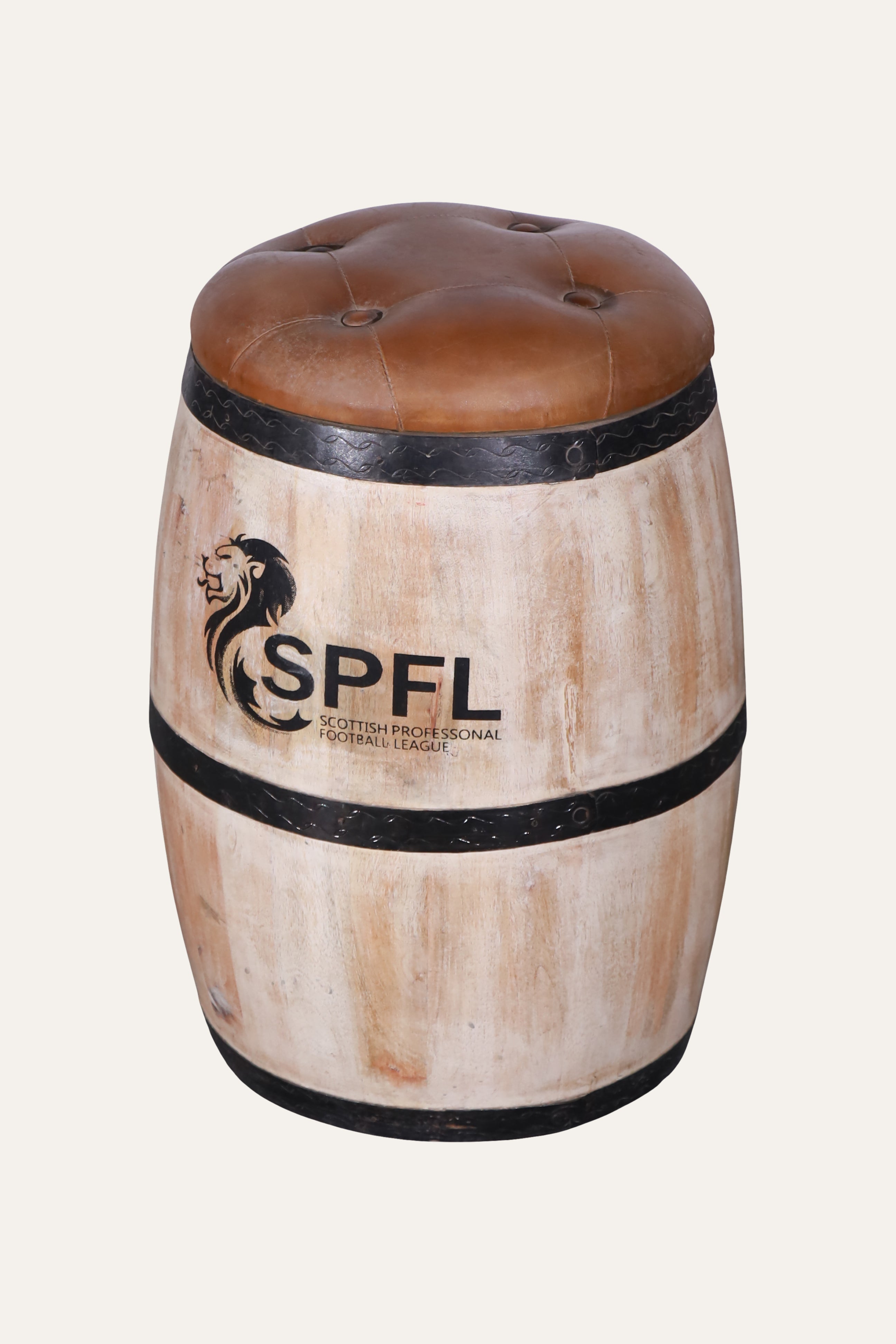 Wooden Barrel Stool with Cushioned Seat for Home Bar