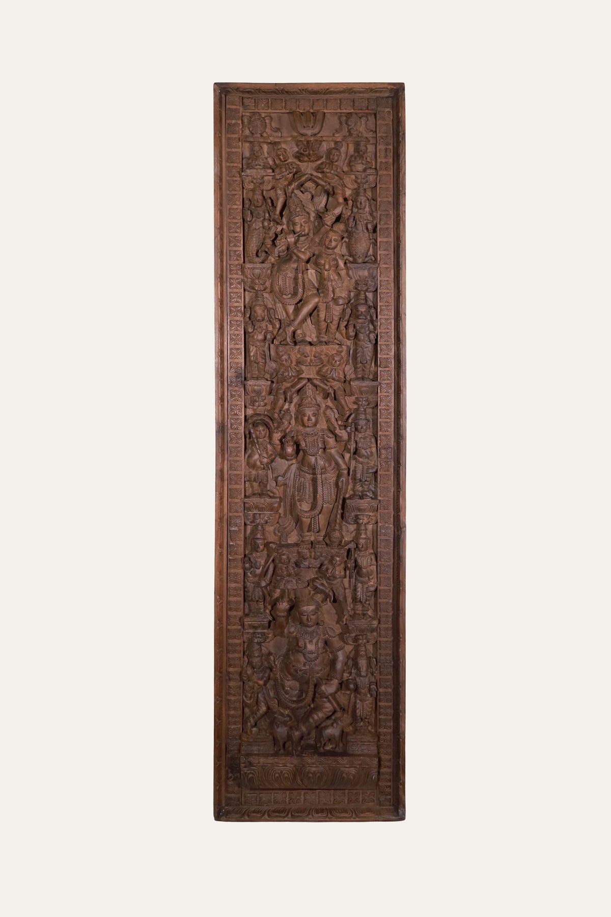 Rectangular Hand-Carved Hindu Diety Wall Panel