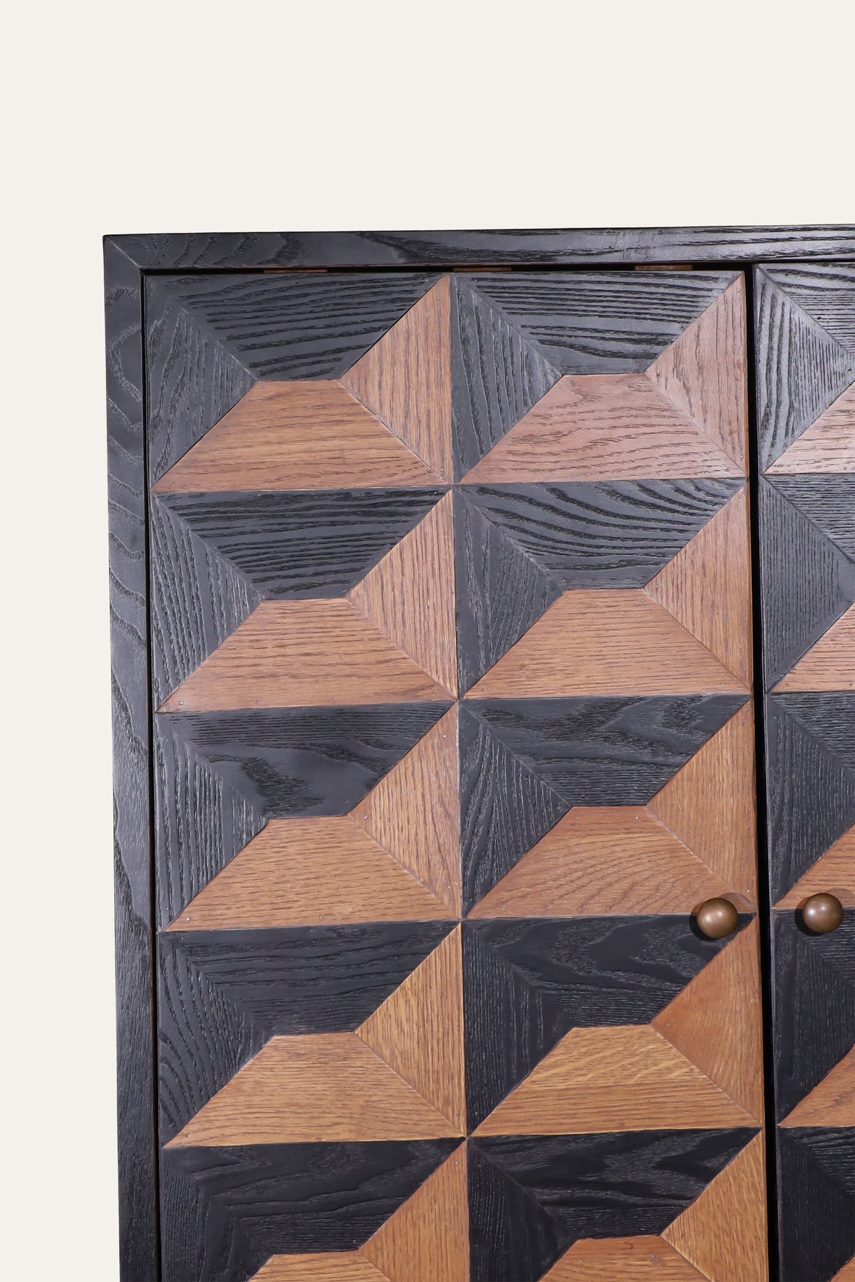 Geometric Wooden Accent Cabinet with Two-Door Storage & Lower Shelf