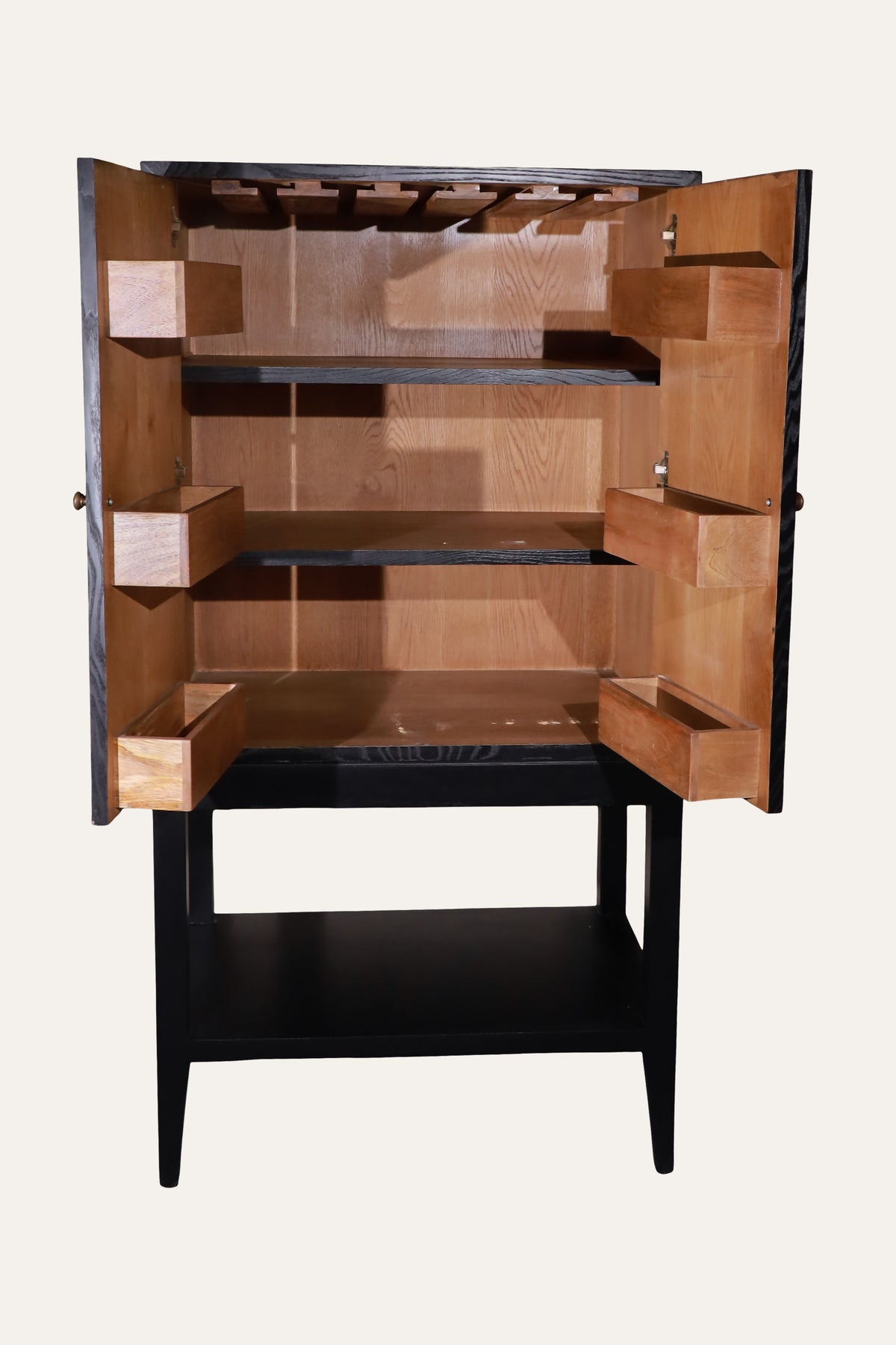 Geometric Wooden Accent Cabinet with Two-Door Storage & Lower Shelf