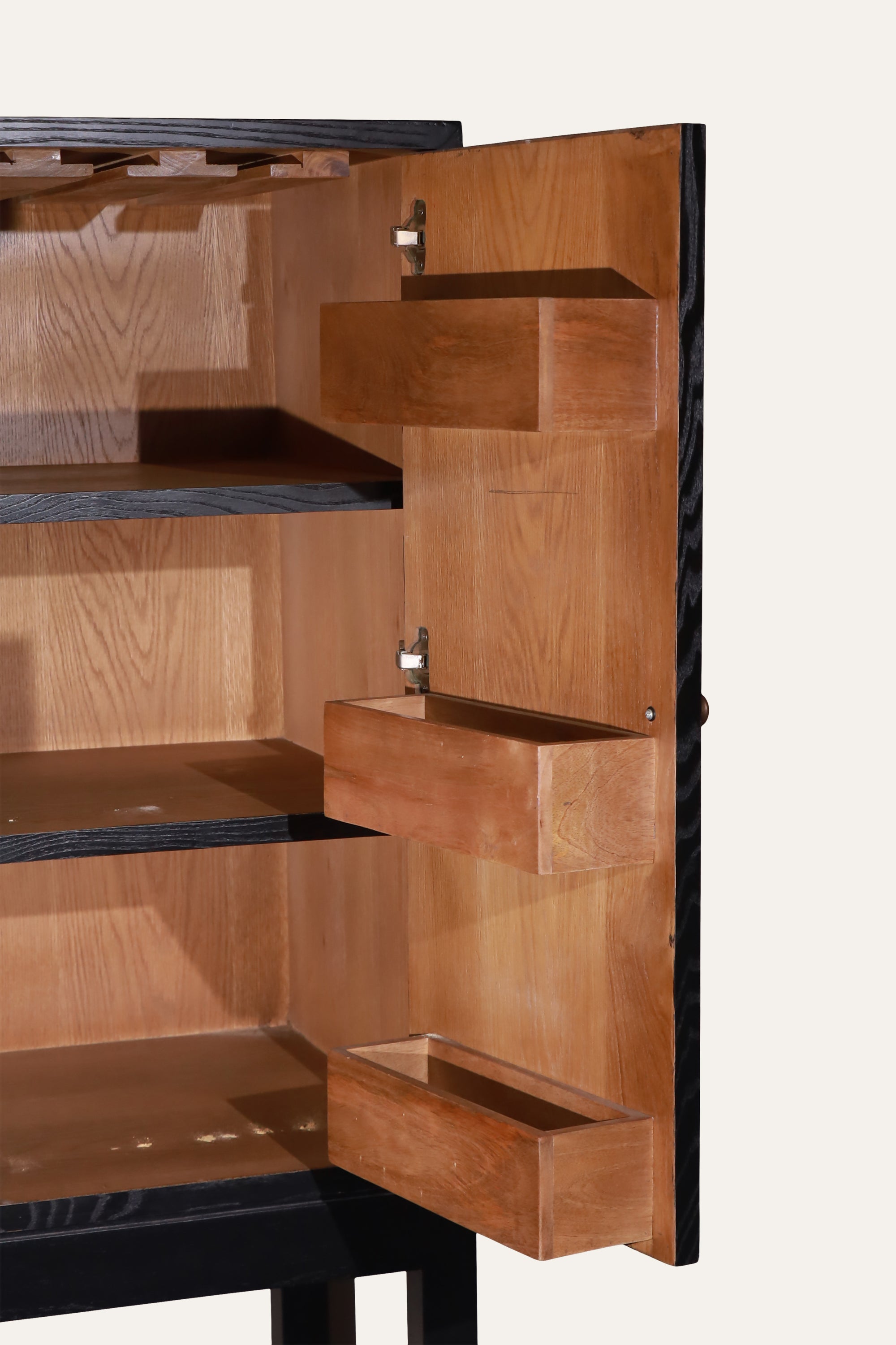 Geometric Wooden Accent Cabinet with Two-Door Storage & Lower Shelf
