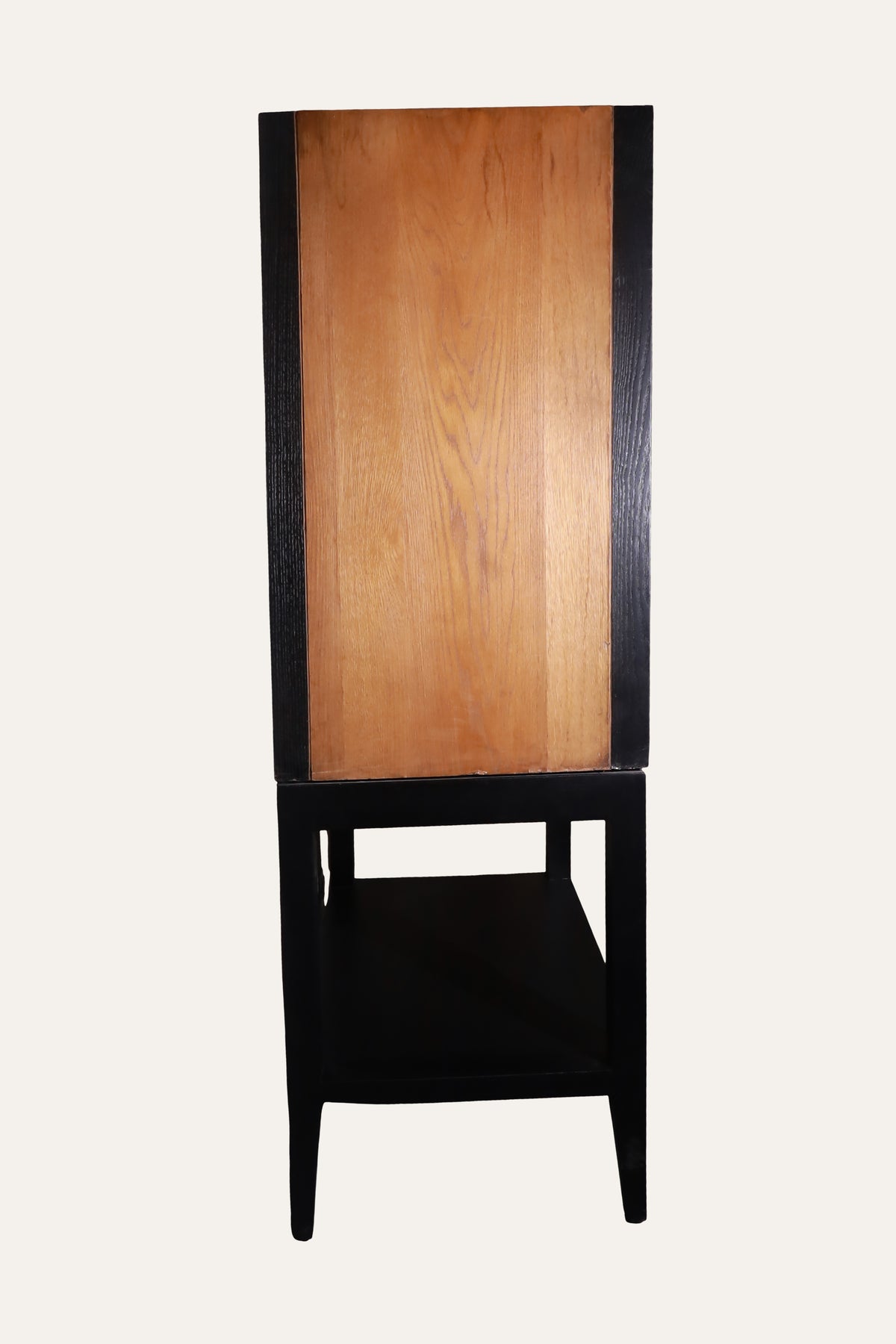 Geometric Wooden Accent Cabinet with Two-Door Storage & Lower Shelf