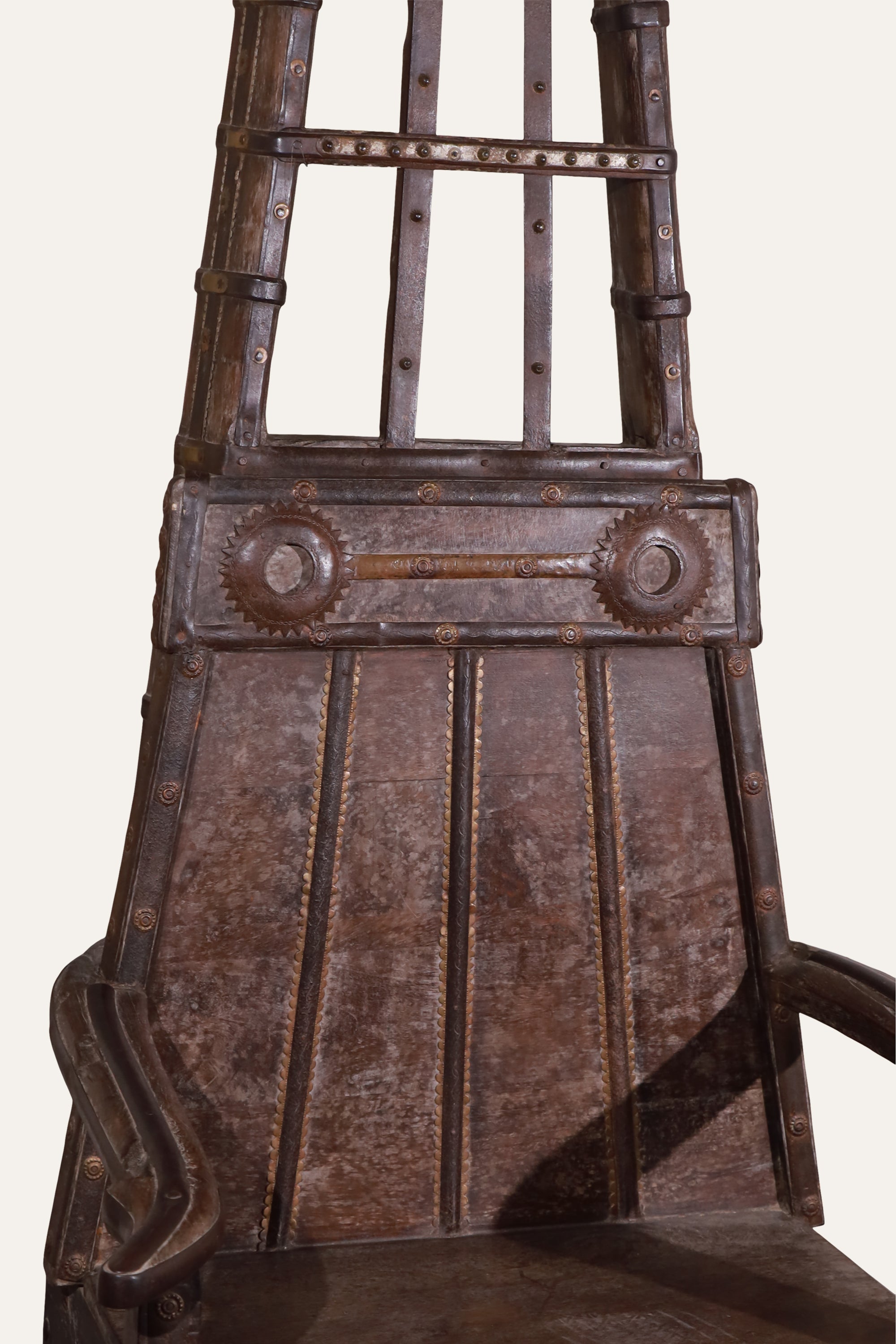 Antique Style Indian Throne Chair with Brass Rivets