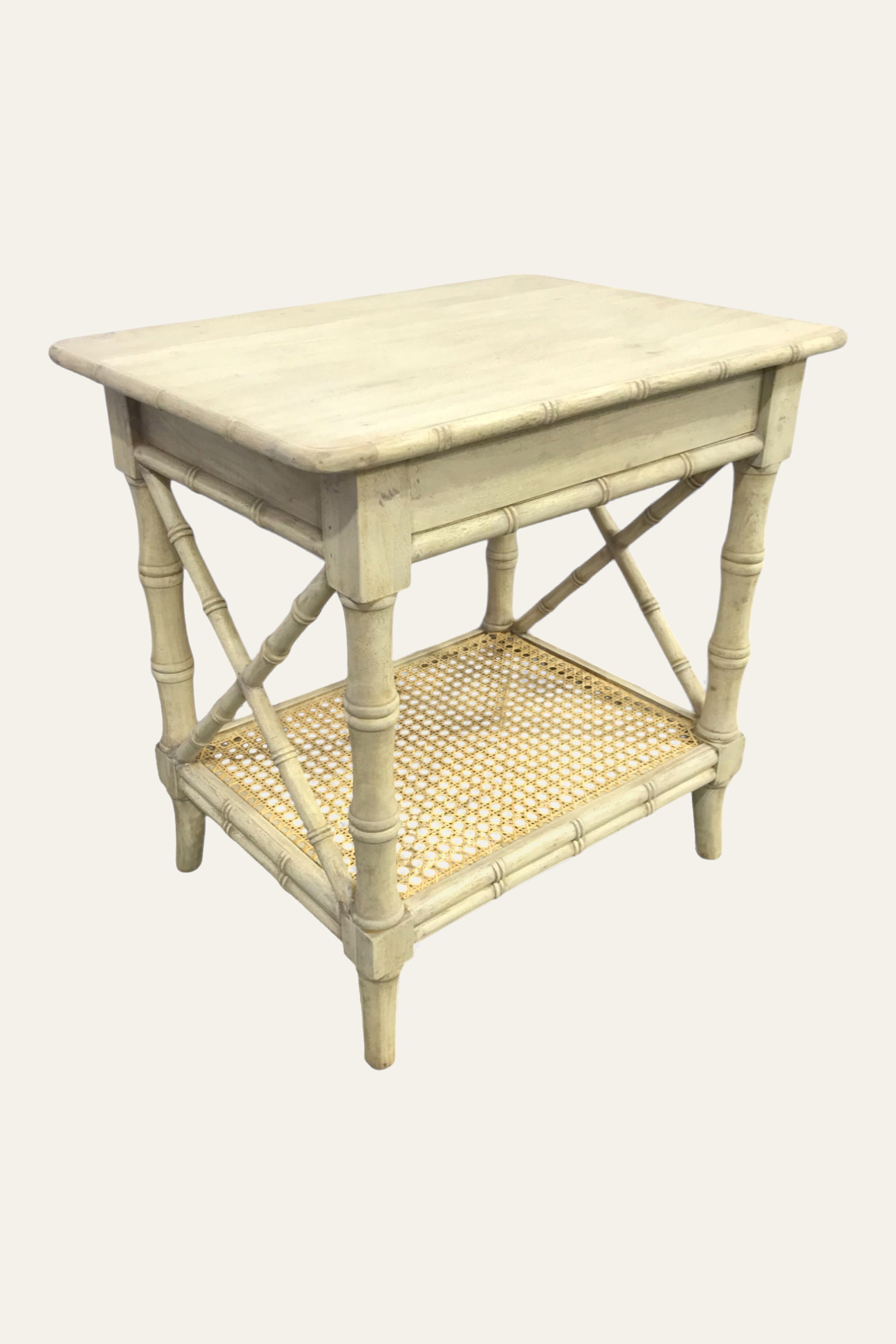 Bamboo Style X-Frame Bedside Table with Cane Shelf